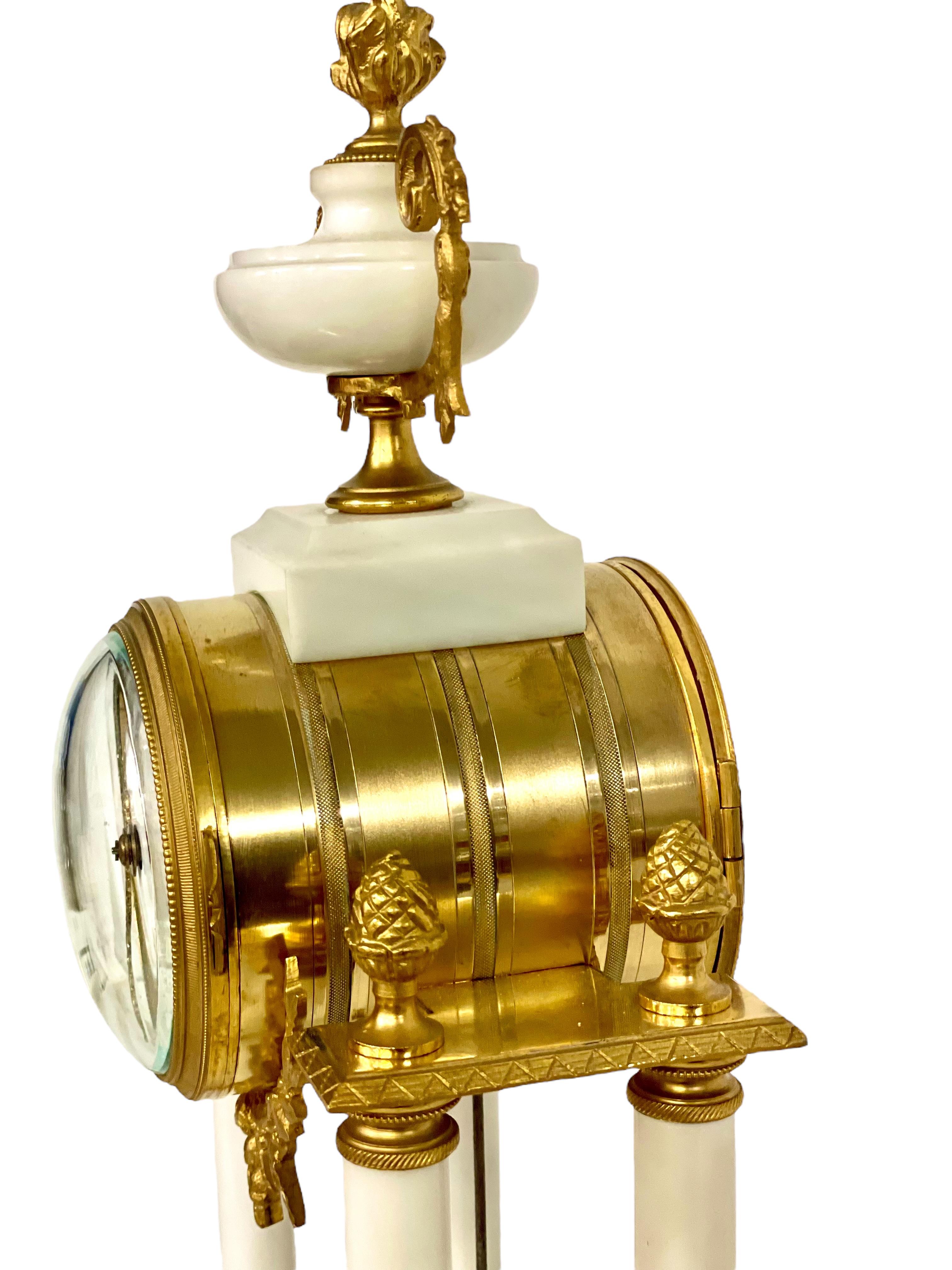 19th Century White Marble and Gilt Bronze Portico Clock For Sale 10