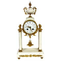 19th Century White Marble and Gilt Bronze Portico Clock