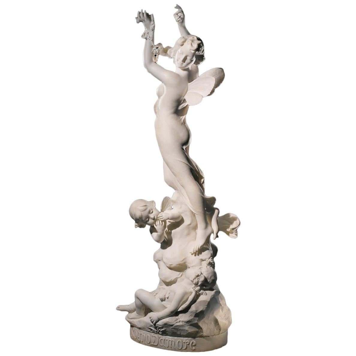 Italian White Marble Figure of a Nude Beauty with Putti
