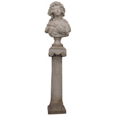 19th Century White Marble France Napoleon III Bust of a Woman with Column, 1800s