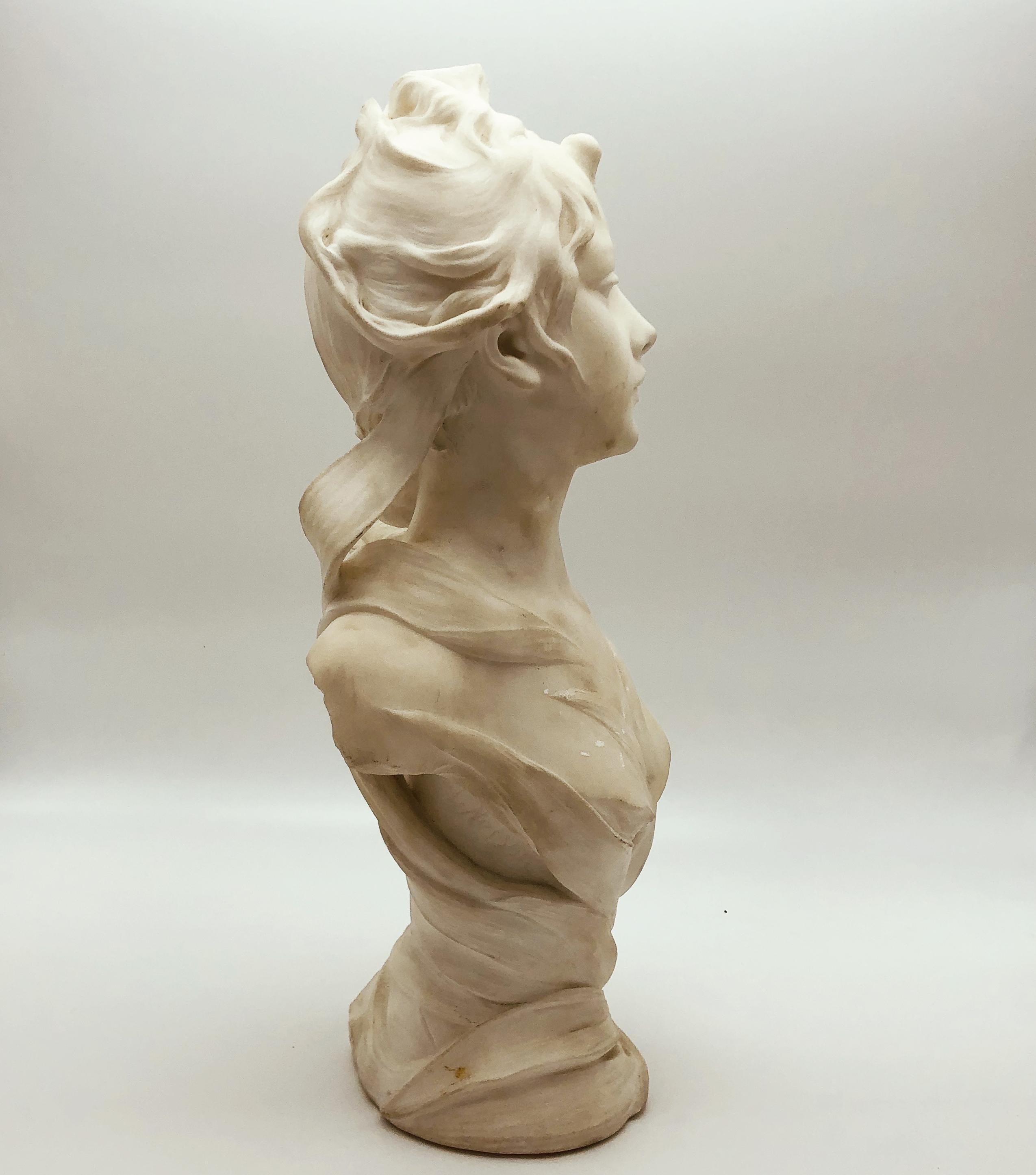 19th Century White Marble French Sculpture of Young Woman Signed Ant. Nelson 13