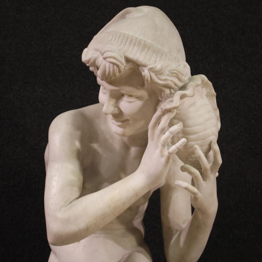19th Century White Marble French Fisherman Sculpture, after Carpeaux In condizioni buone in vendita a Vicoforte, Piedmont