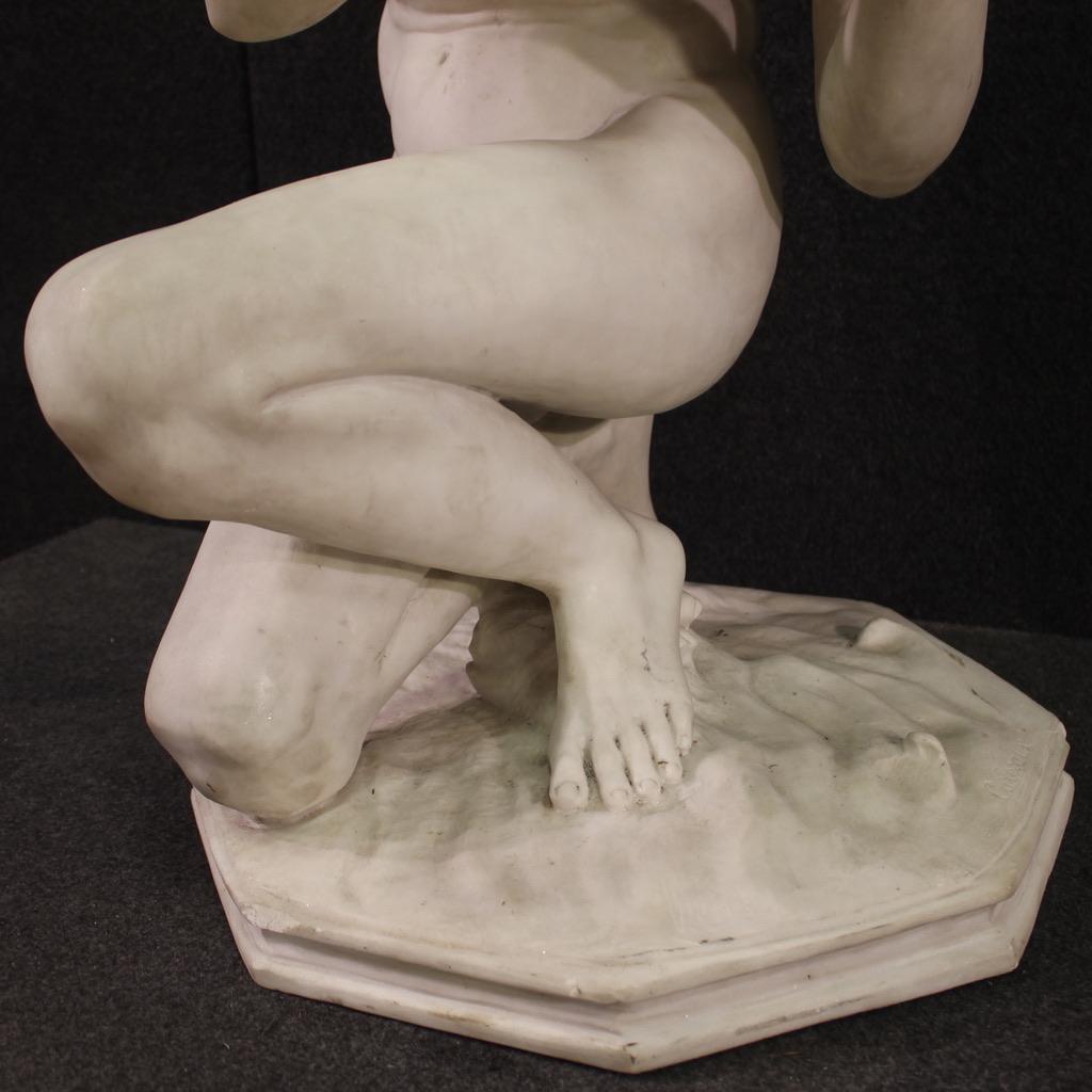 Late 19th Century 19th Century White Marble French Fisherman Sculpture, after Carpeaux in vendita