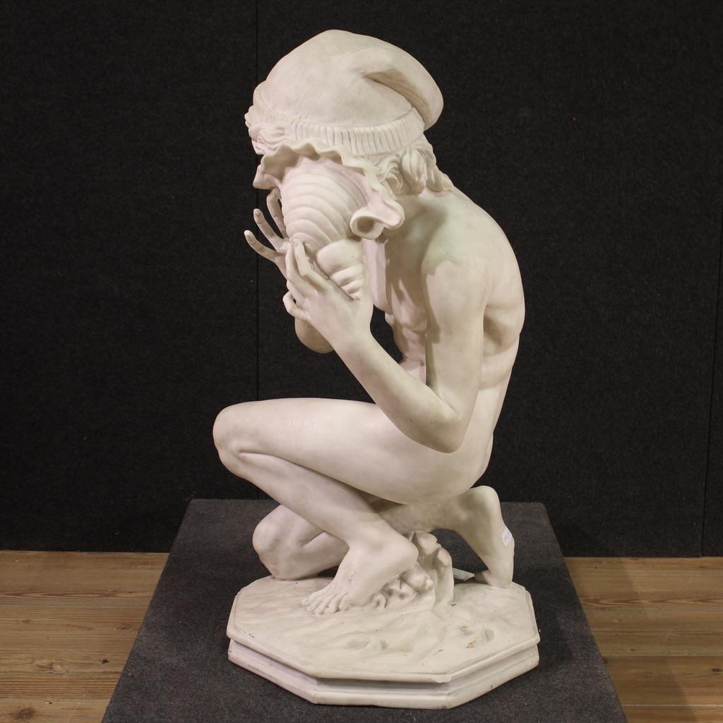 Marmo 19th Century White Marble French Fisherman Sculpture, after Carpeaux in vendita