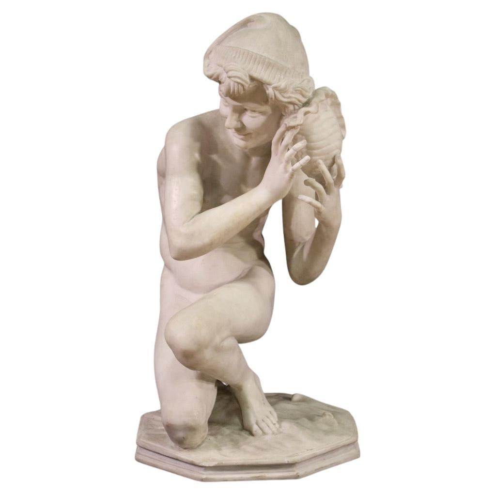 19th Century White Marble French Fisherman Sculpture, after Carpeaux