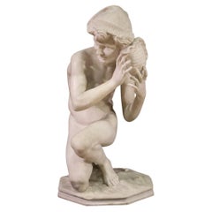 19th Century White Marble French Fisherman Sculpture, after Carpeaux