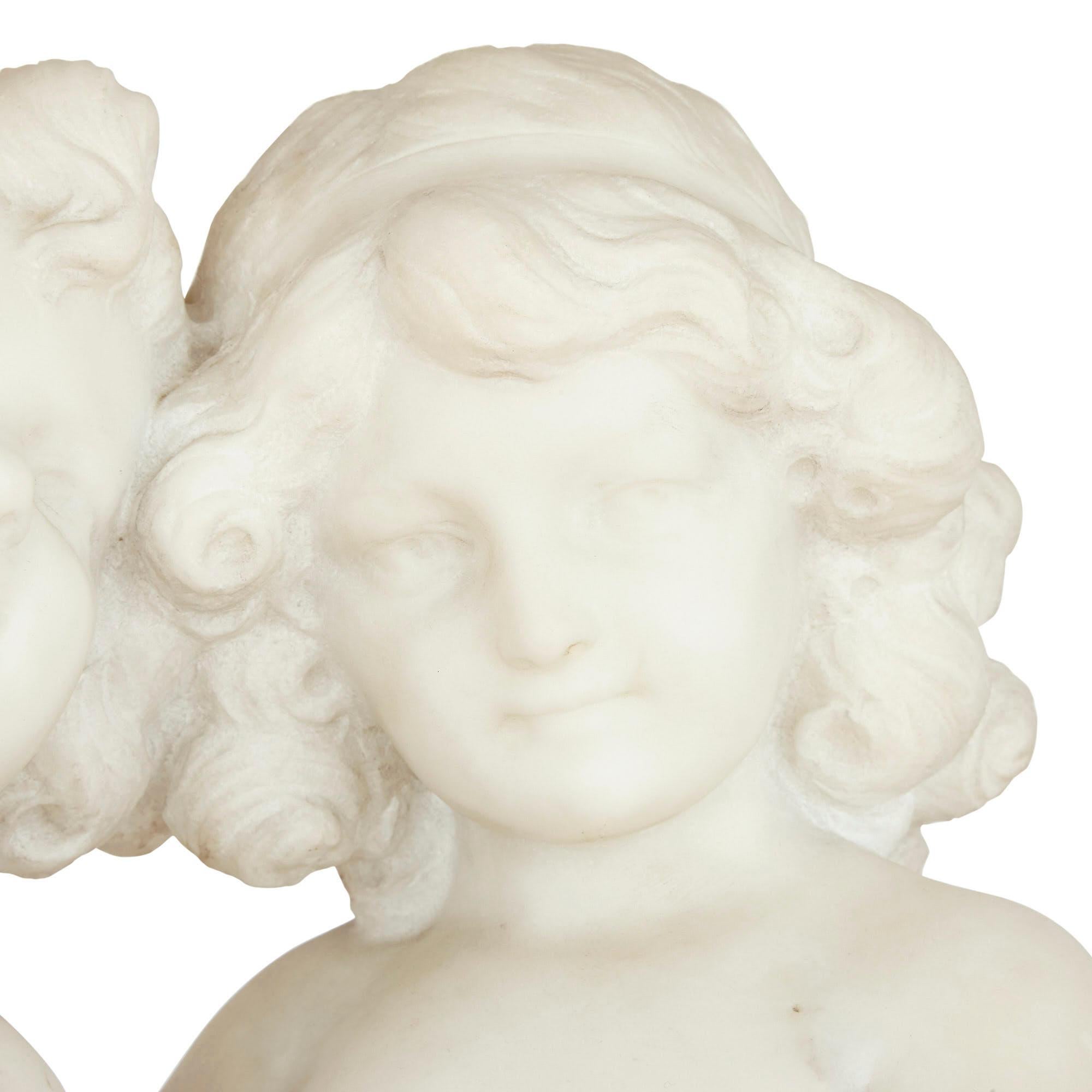 19th Century White Marble Group of Two Cherubs by A. Duché In Good Condition For Sale In London, GB