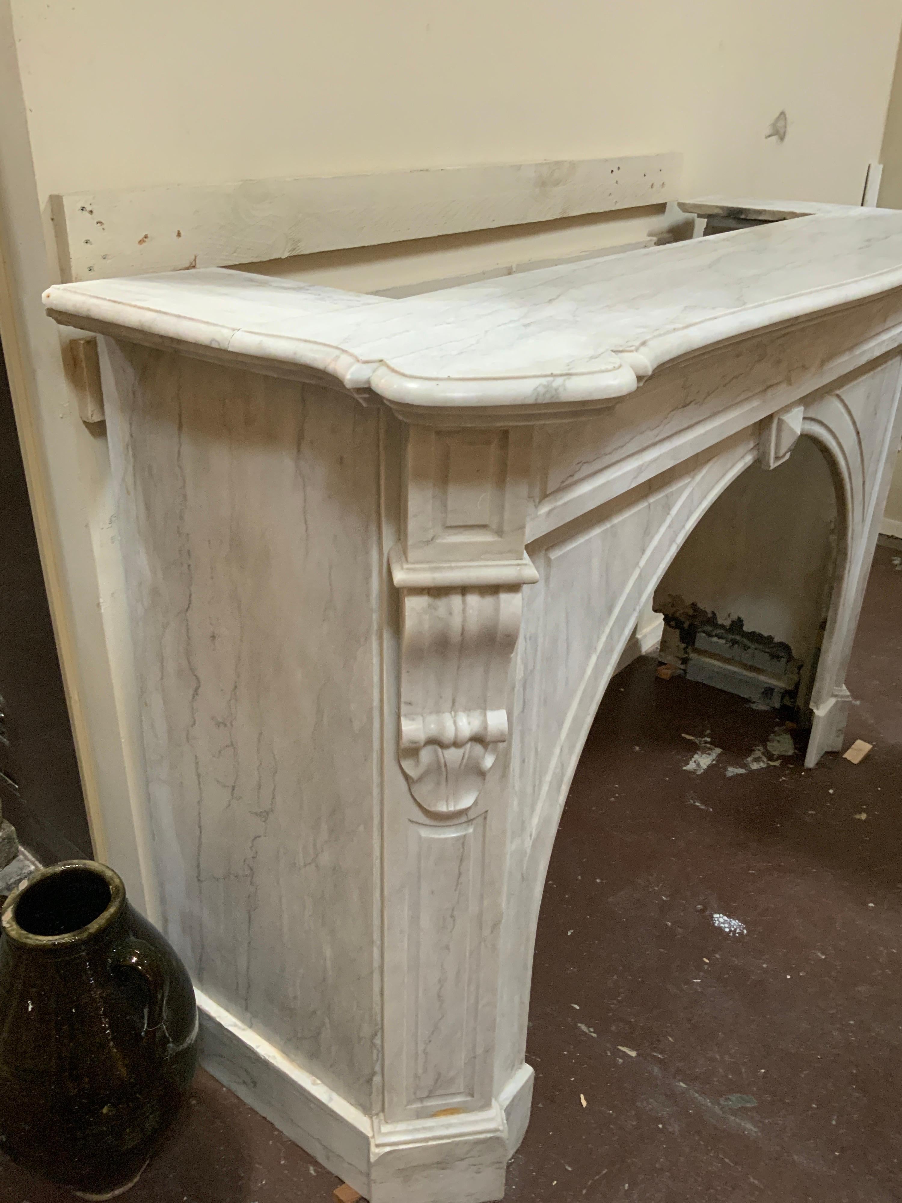 19th Century French White Marble Mantel 1