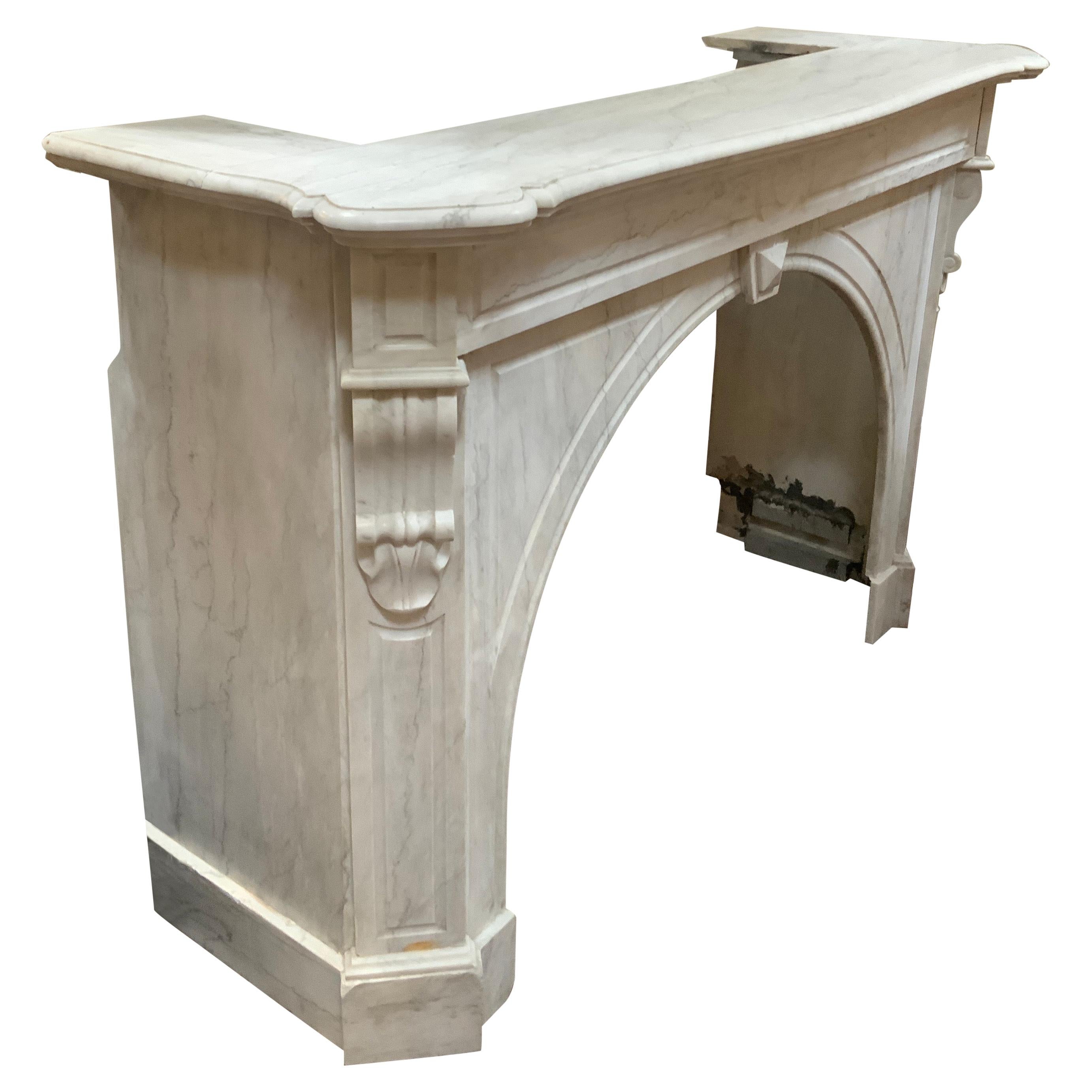 19th Century French White Marble Mantel