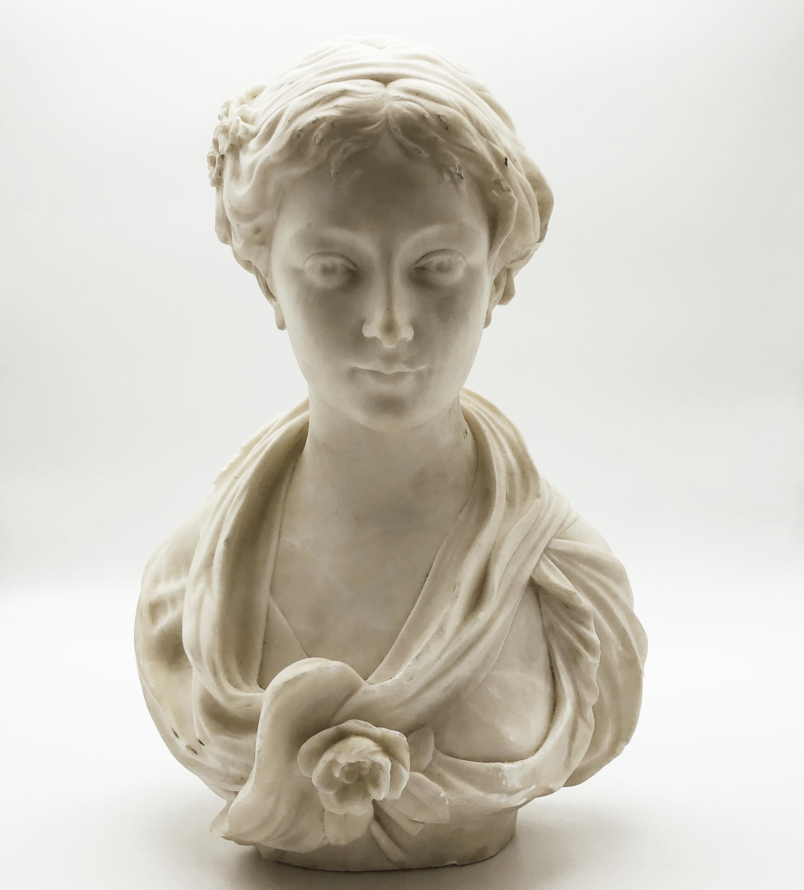 19th Century White Marble Neoclassical Sculpture of Young Woman Signed Gregoire For Sale 4