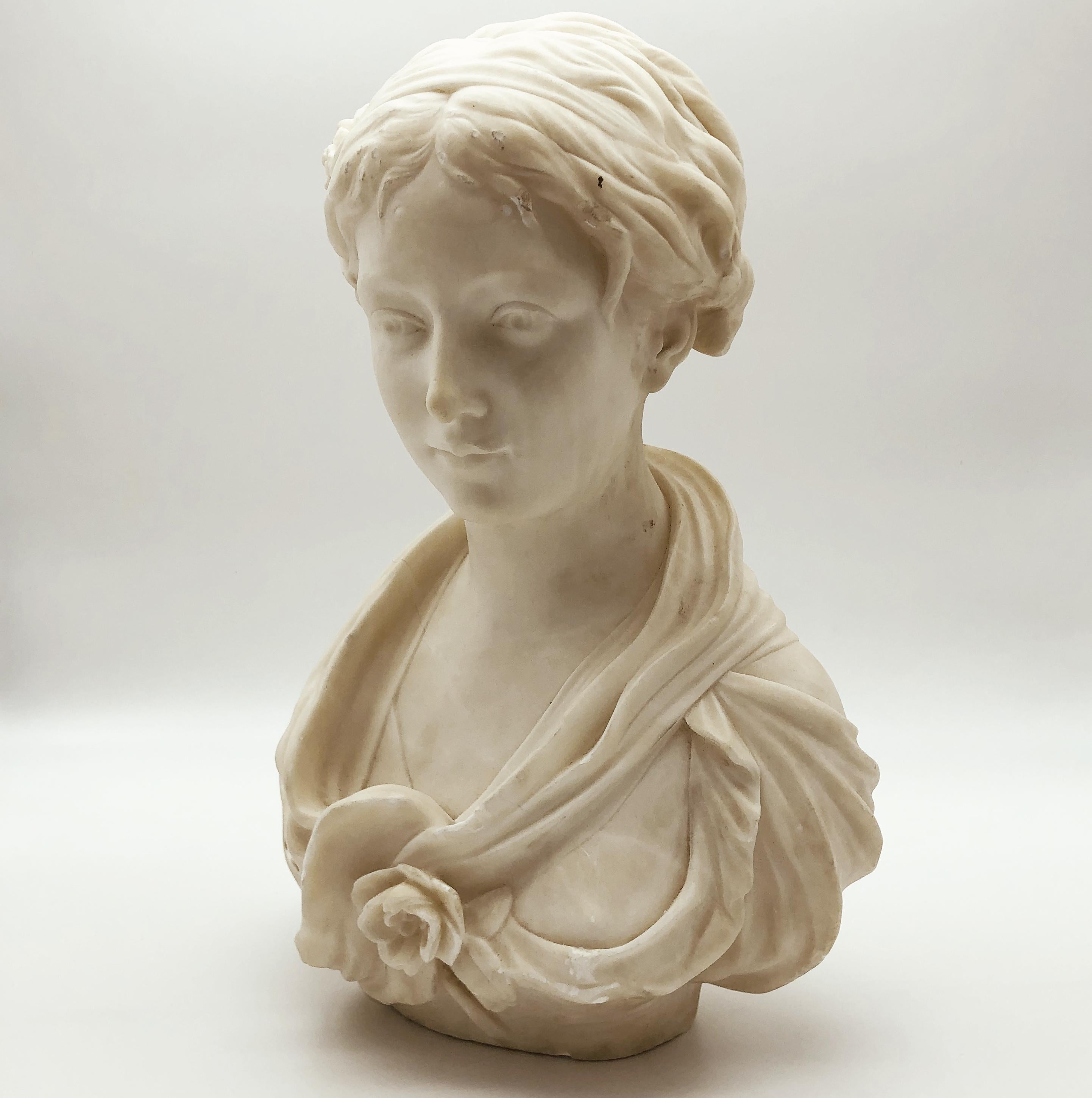 19th Century White Marble Neoclassical Sculpture of Young Woman Signed Gregoire For Sale 6