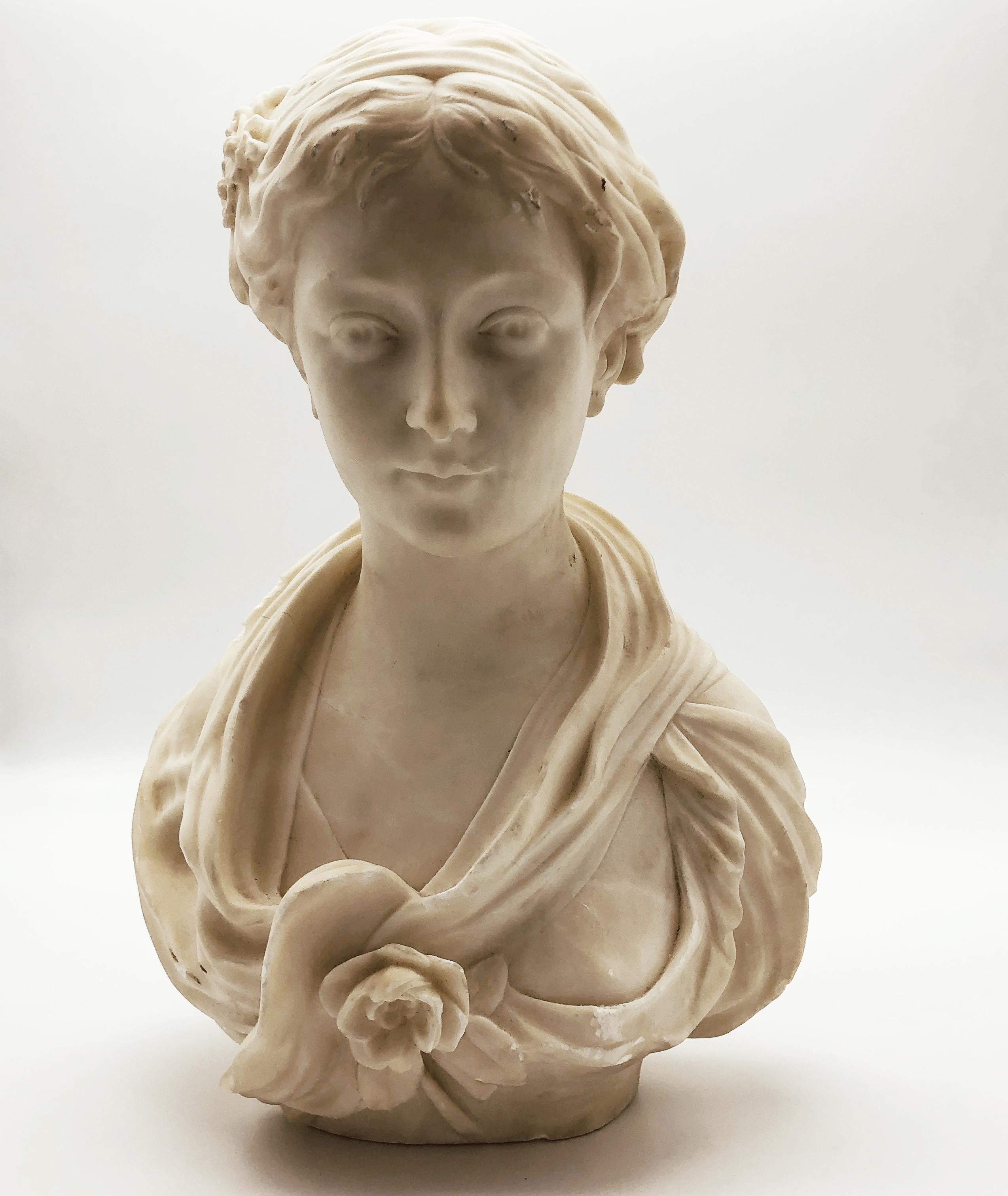 19th Century White Marble Neoclassical Sculpture of Young Woman Signed Gregoire For Sale 7