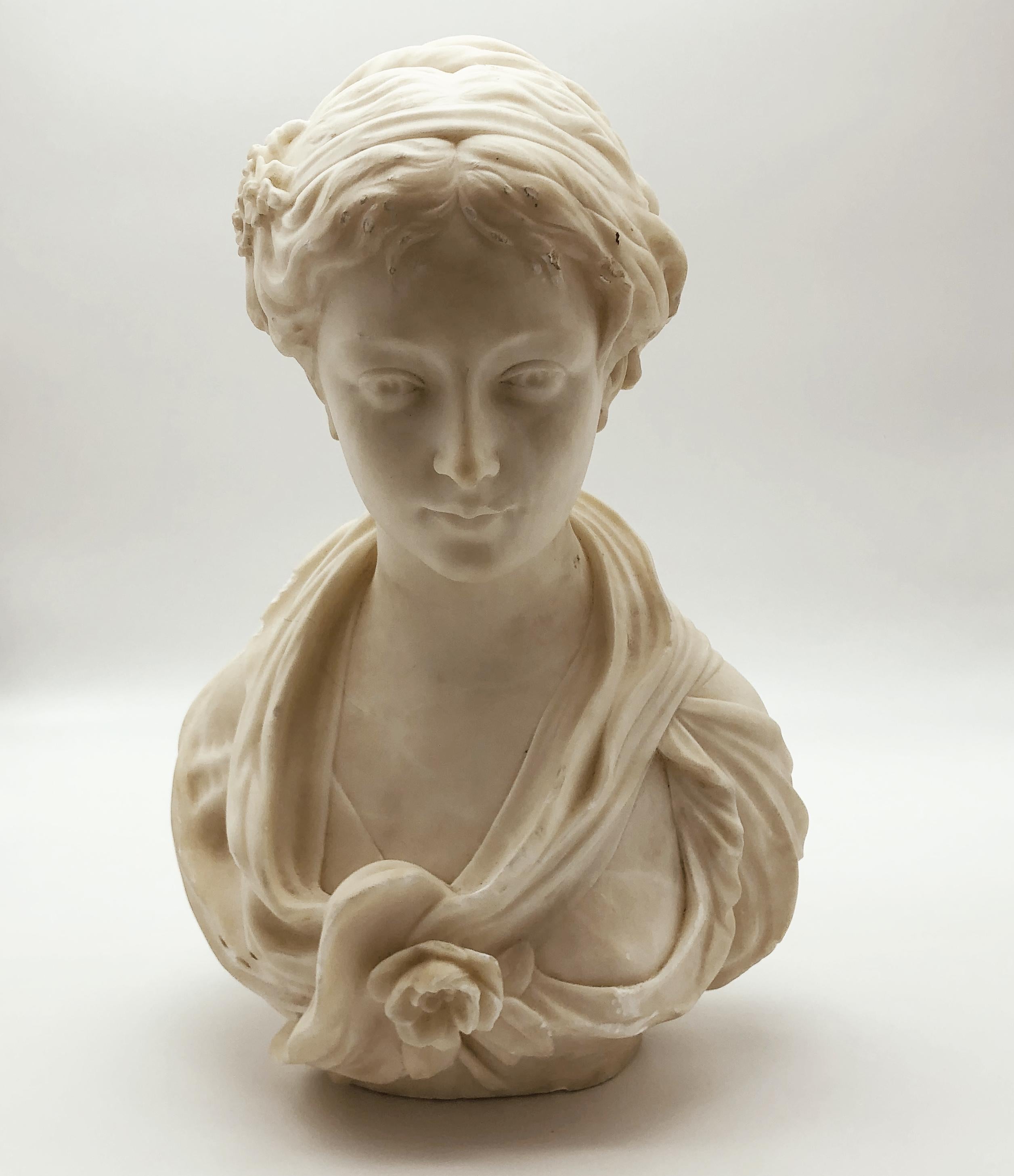 19th Century White Marble Neoclassical Sculpture of Young Woman Signed Gregoire For Sale 8