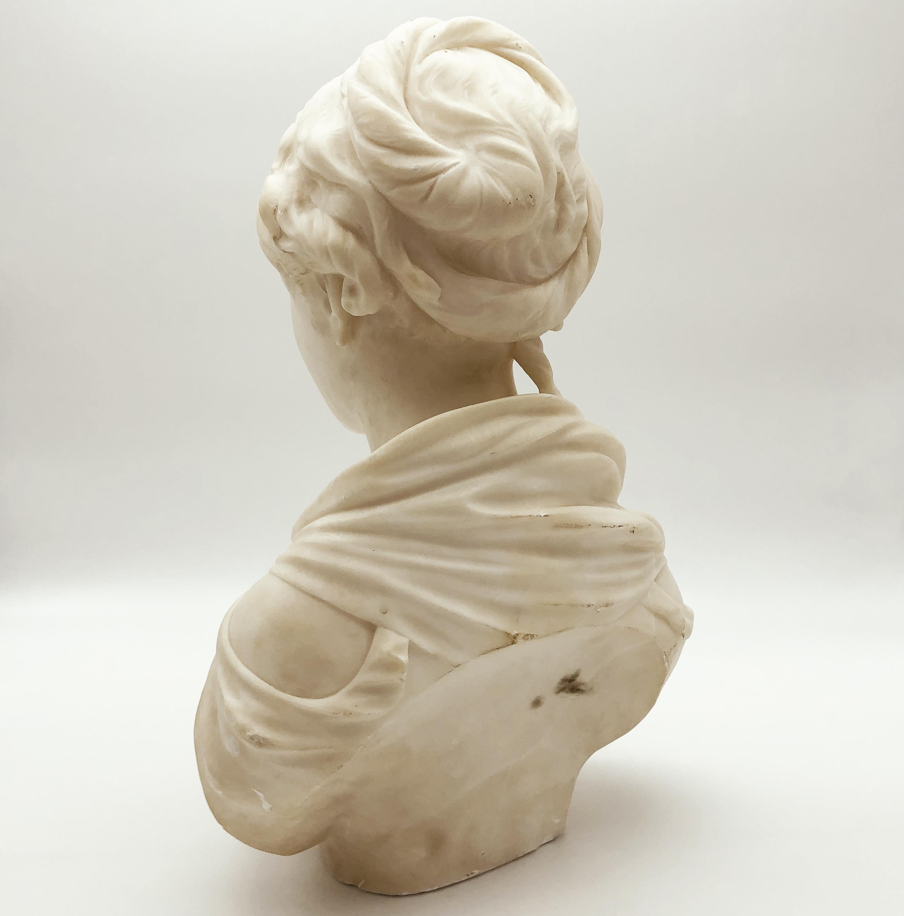 19th Century White Marble Neoclassical Sculpture of Young Woman Signed Gregoire For Sale 10