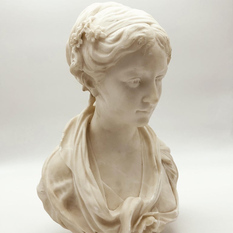 19th Century White Marble Neoclassical Sculpture of Young Woman Signed ...