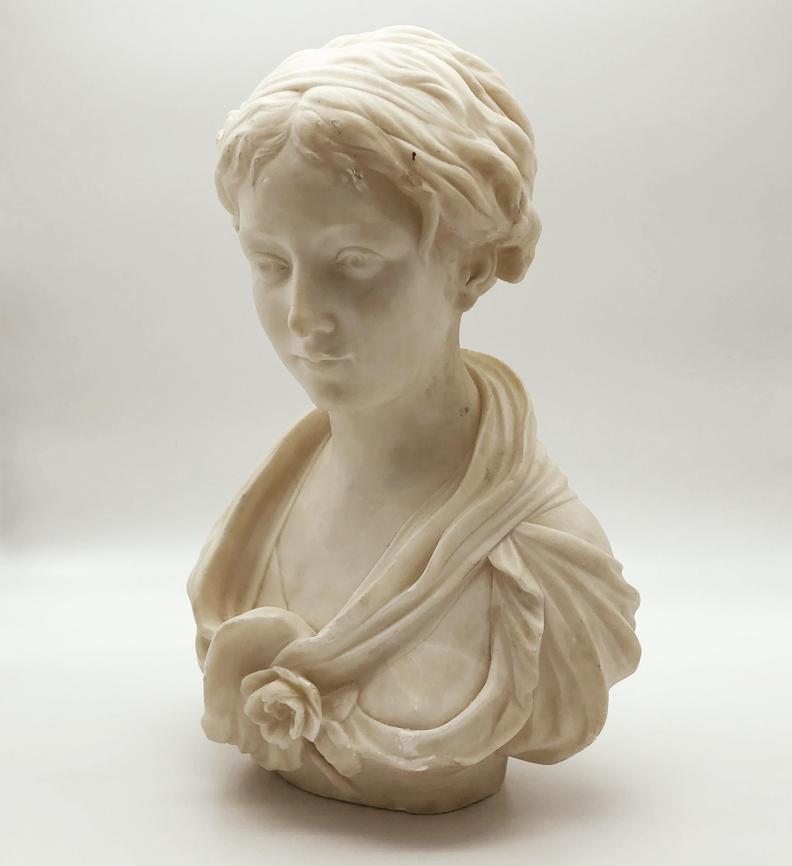 Statuary Marble 19th Century White Marble Neoclassical Sculpture of Young Woman Signed Gregoire For Sale
