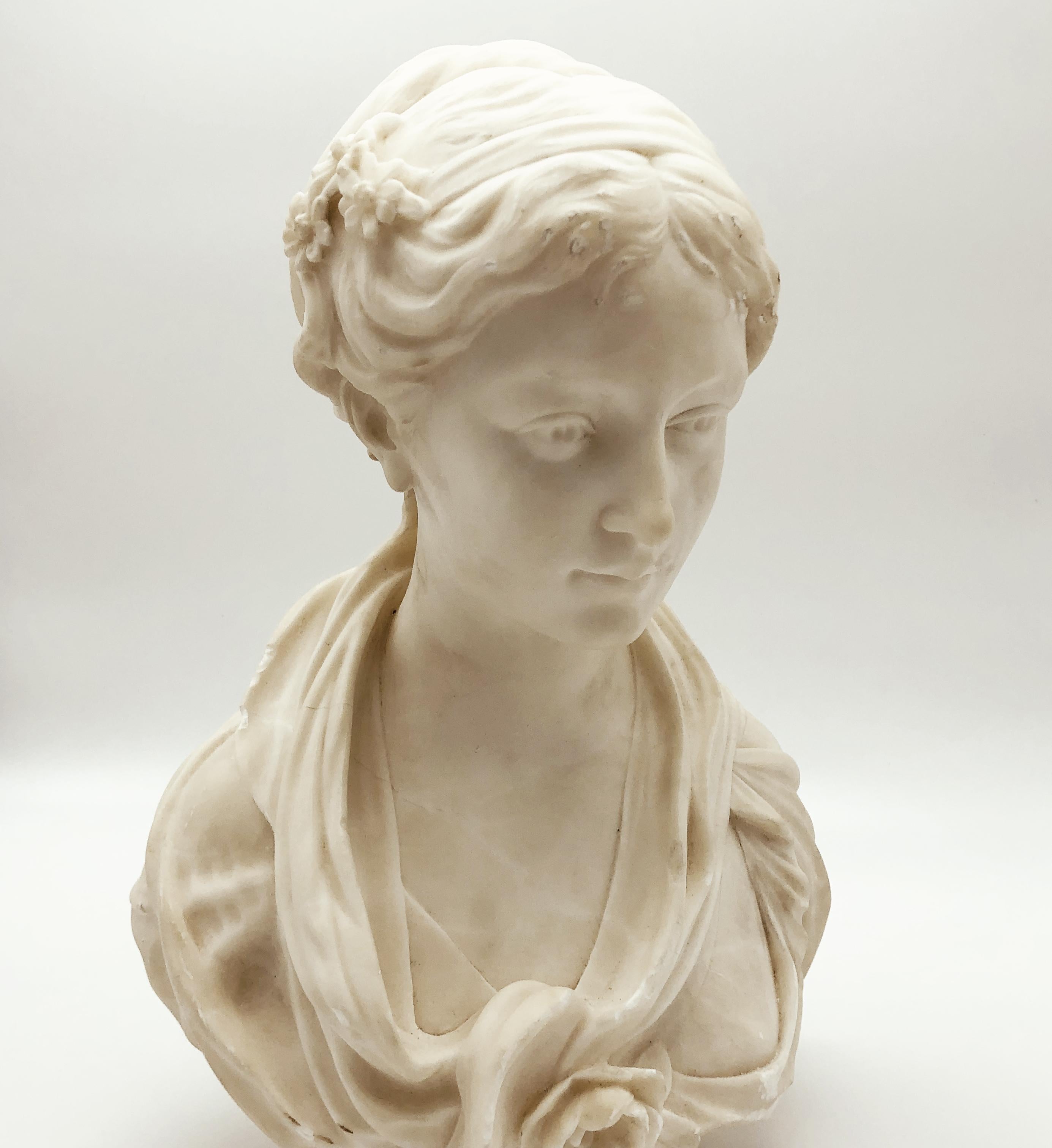 19th Century White Marble Neoclassical Sculpture of Young Woman Signed Gregoire For Sale 3
