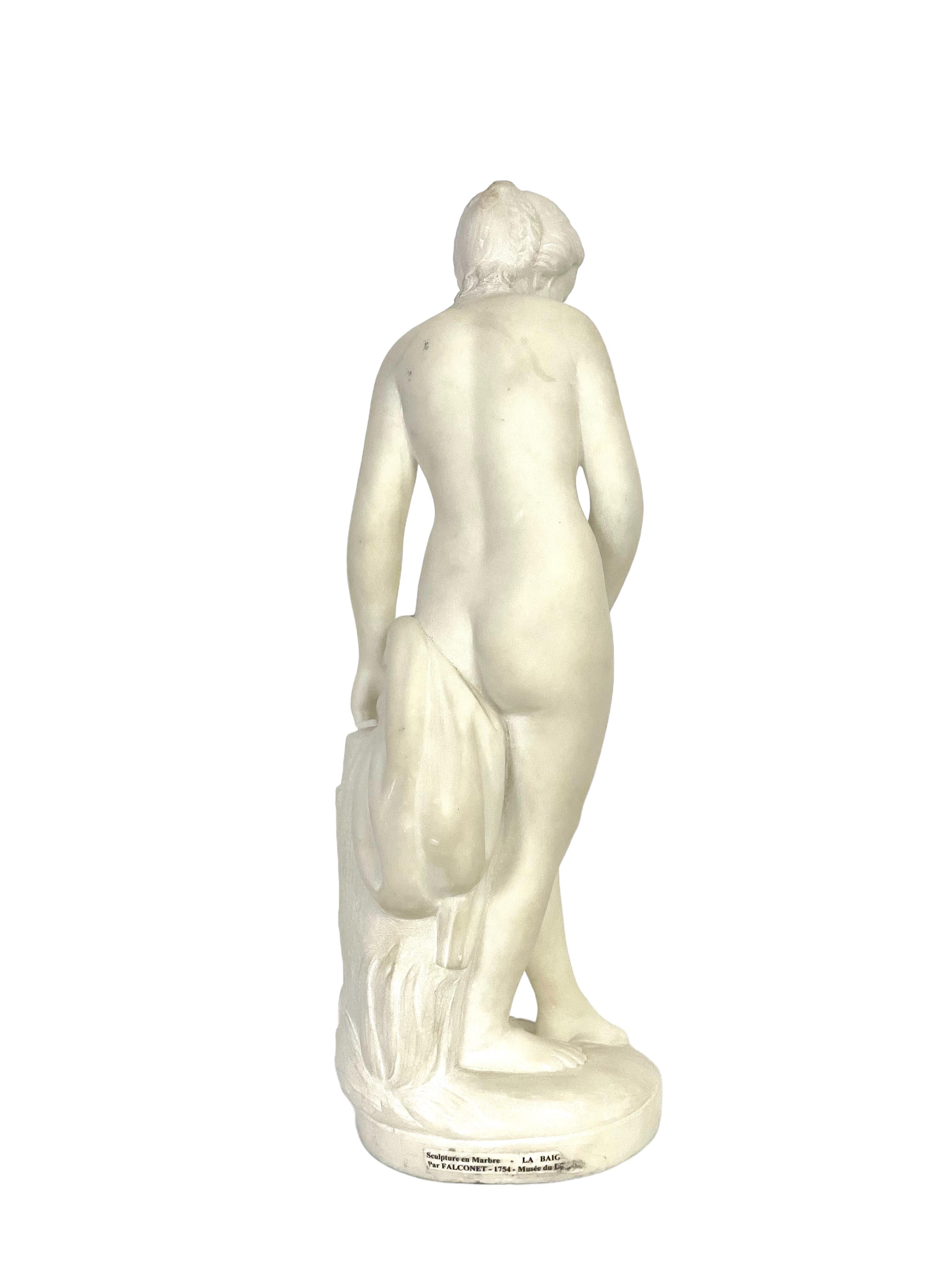 French 19th Century White Marble Sculpture “La Baigneuse” inspired by Falconet For Sale