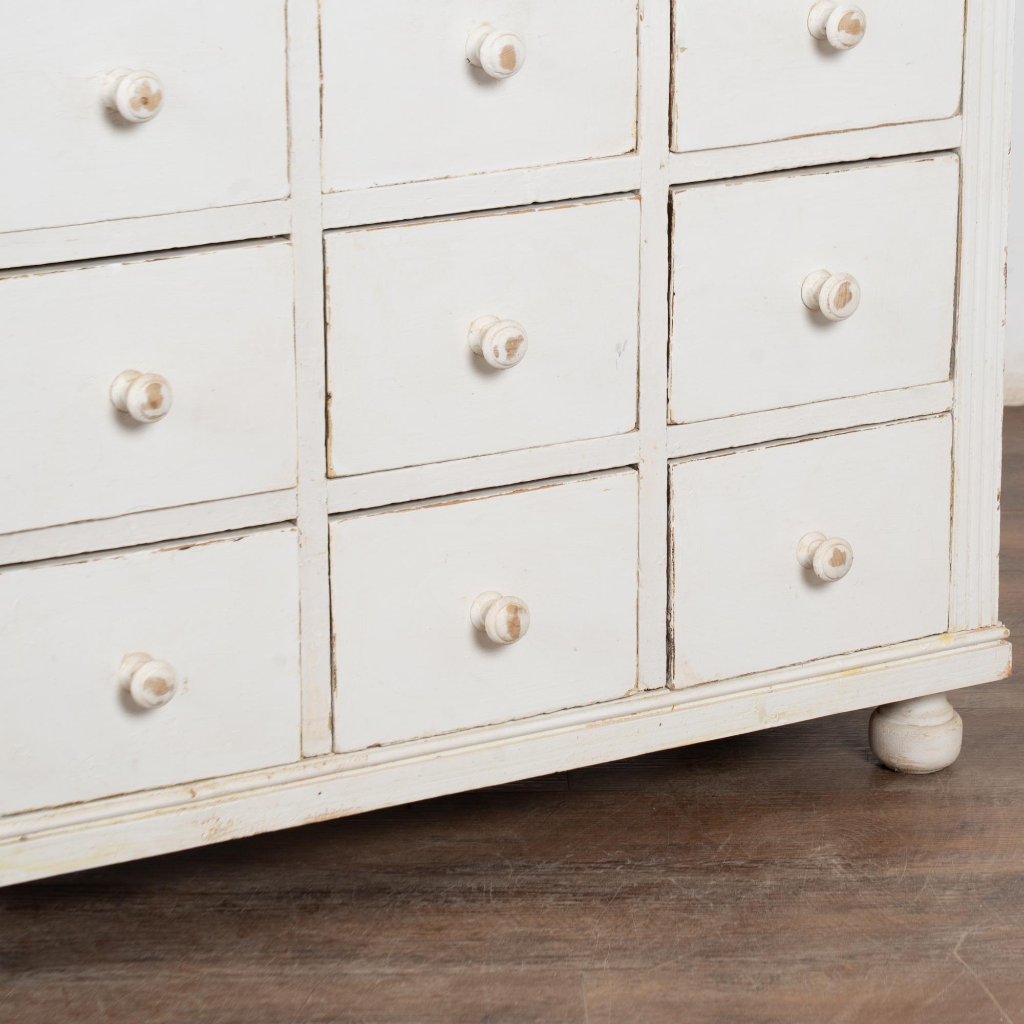 19th Century White Narrow Pine Bookcase Display Cabinet with Apothecary Drawers For Sale 8