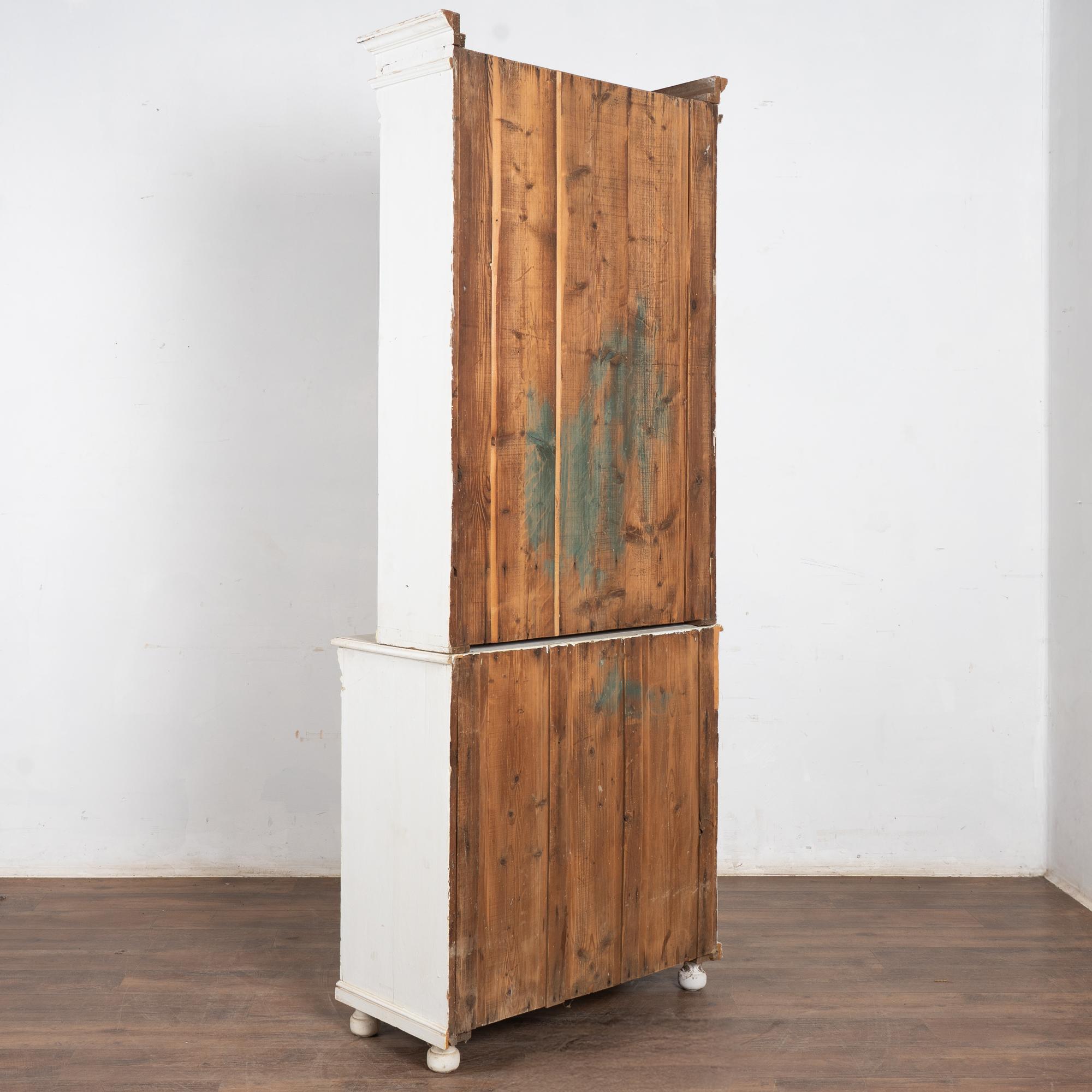 19th Century White Narrow Pine Bookcase Display Cabinet with Apothecary Drawers For Sale 9
