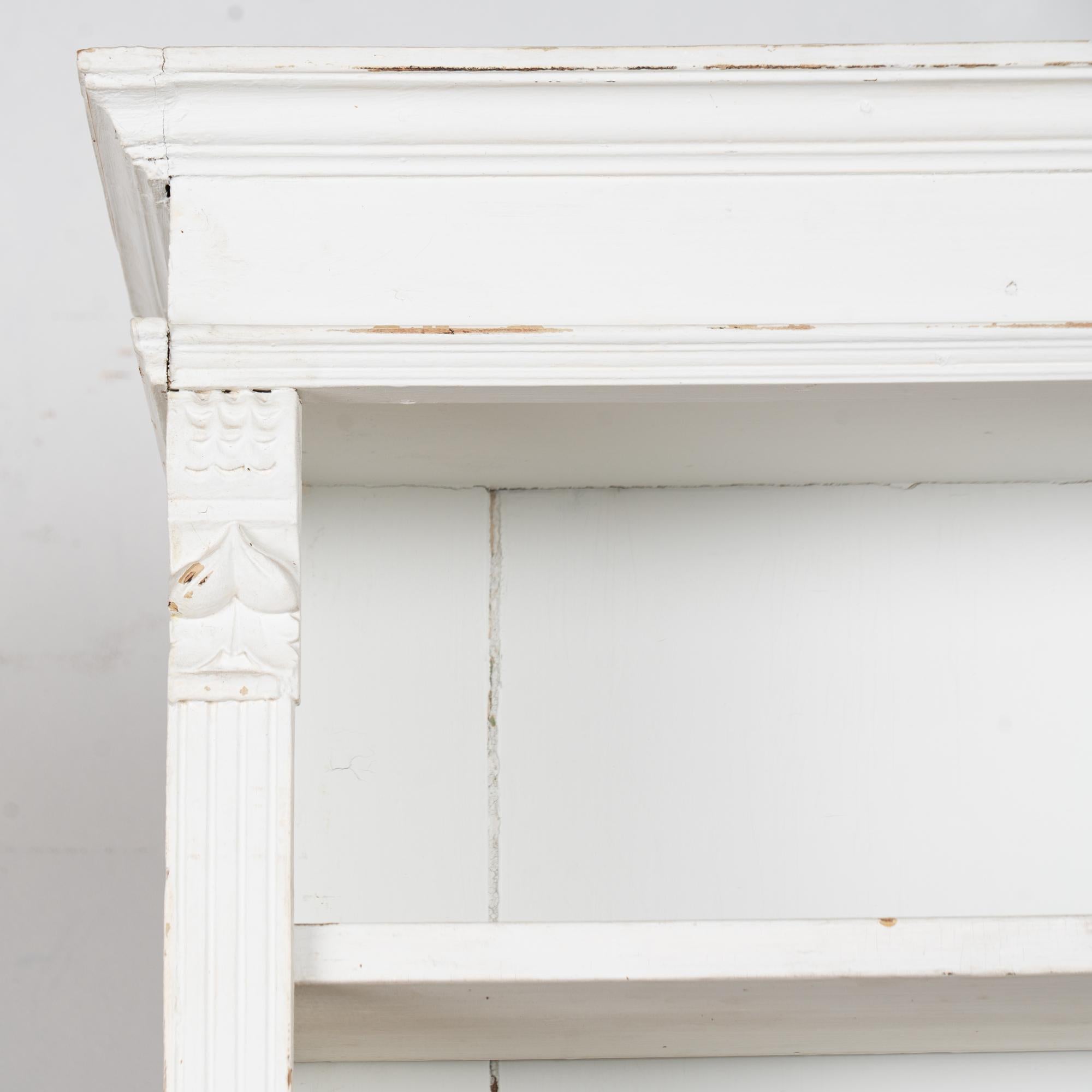 19th Century White Narrow Pine Bookcase Display Cabinet with Apothecary Drawers In Fair Condition For Sale In Round Top, TX