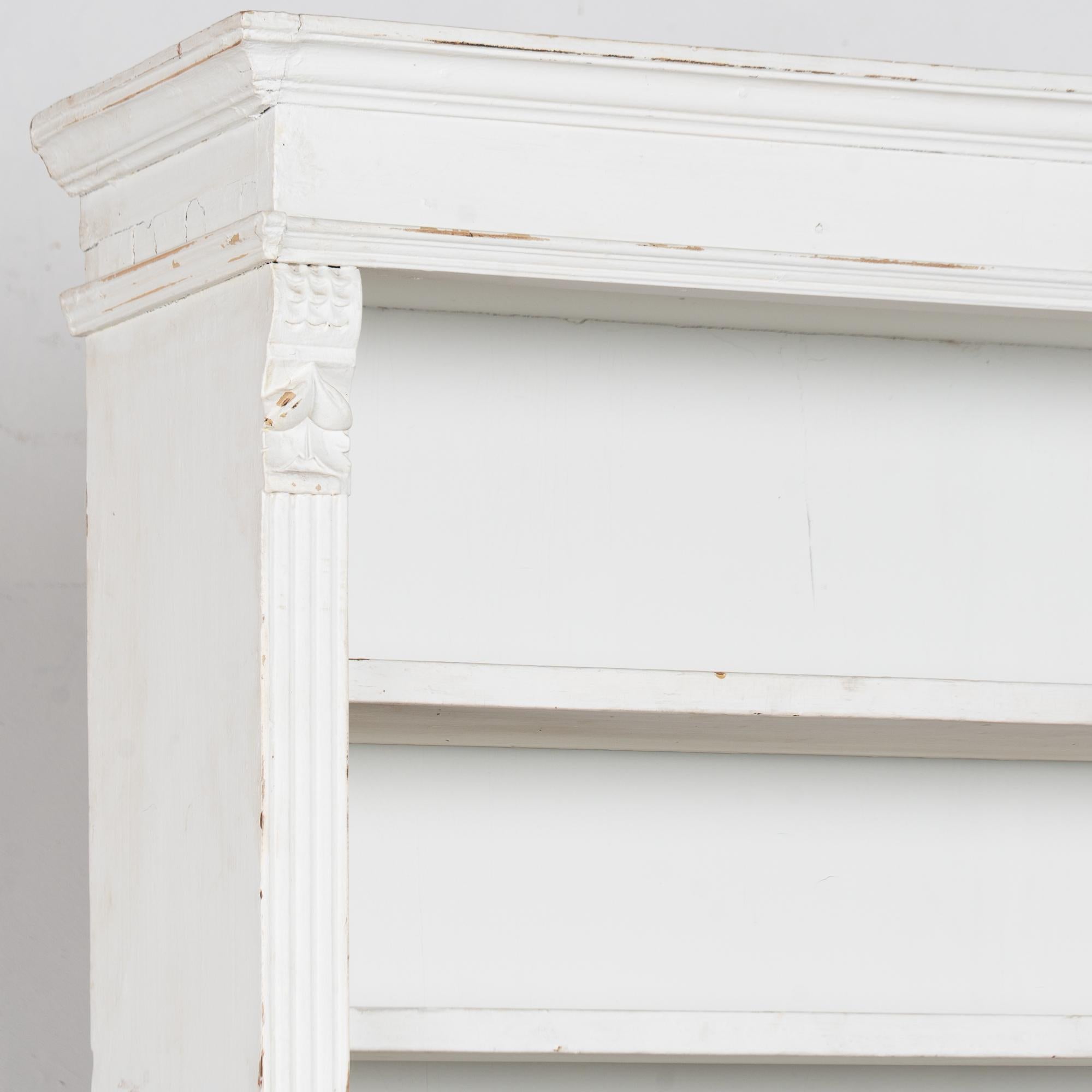 19th Century White Narrow Pine Bookcase Display Cabinet with Apothecary Drawers For Sale 1