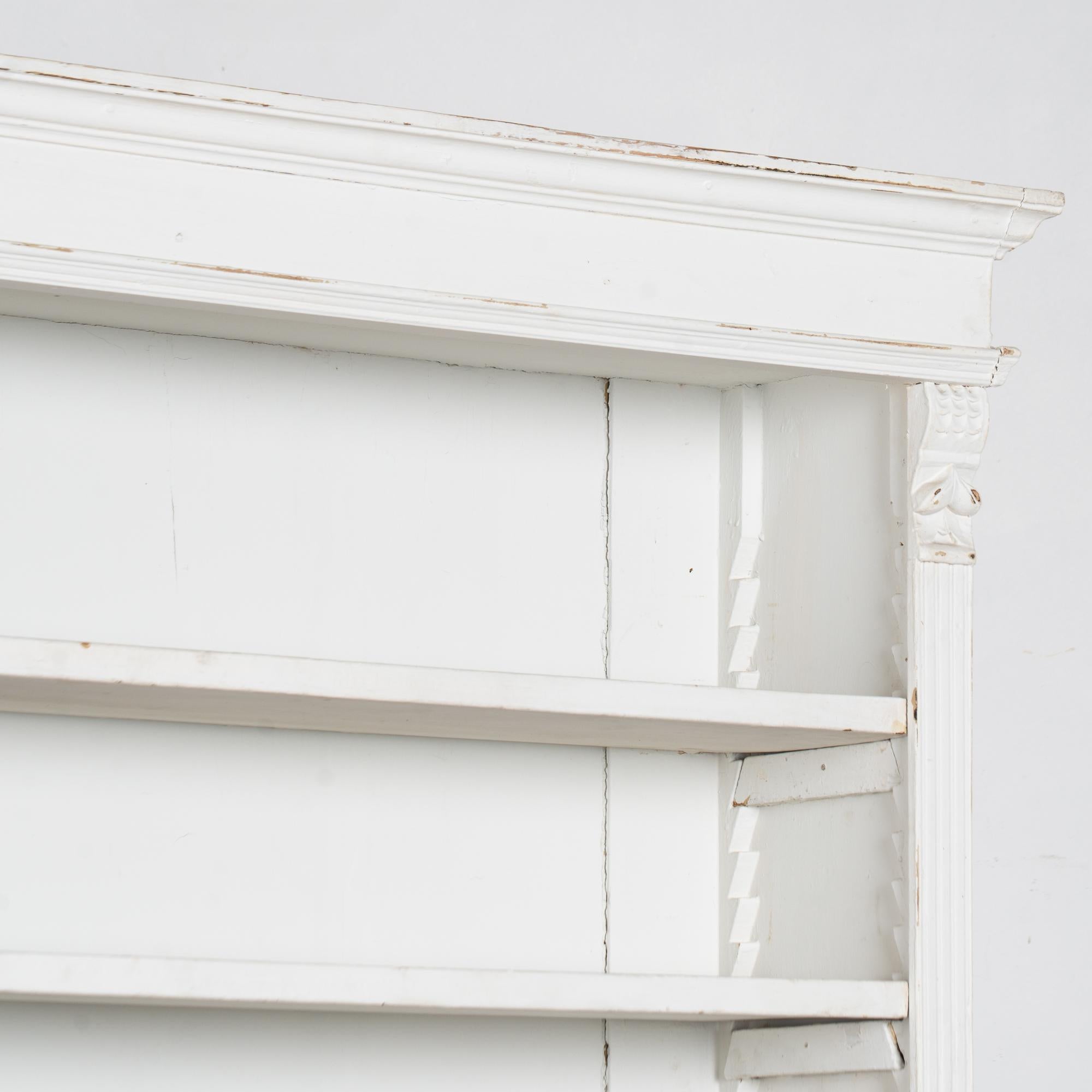 19th Century White Narrow Pine Bookcase Display Cabinet with Apothecary Drawers For Sale 2