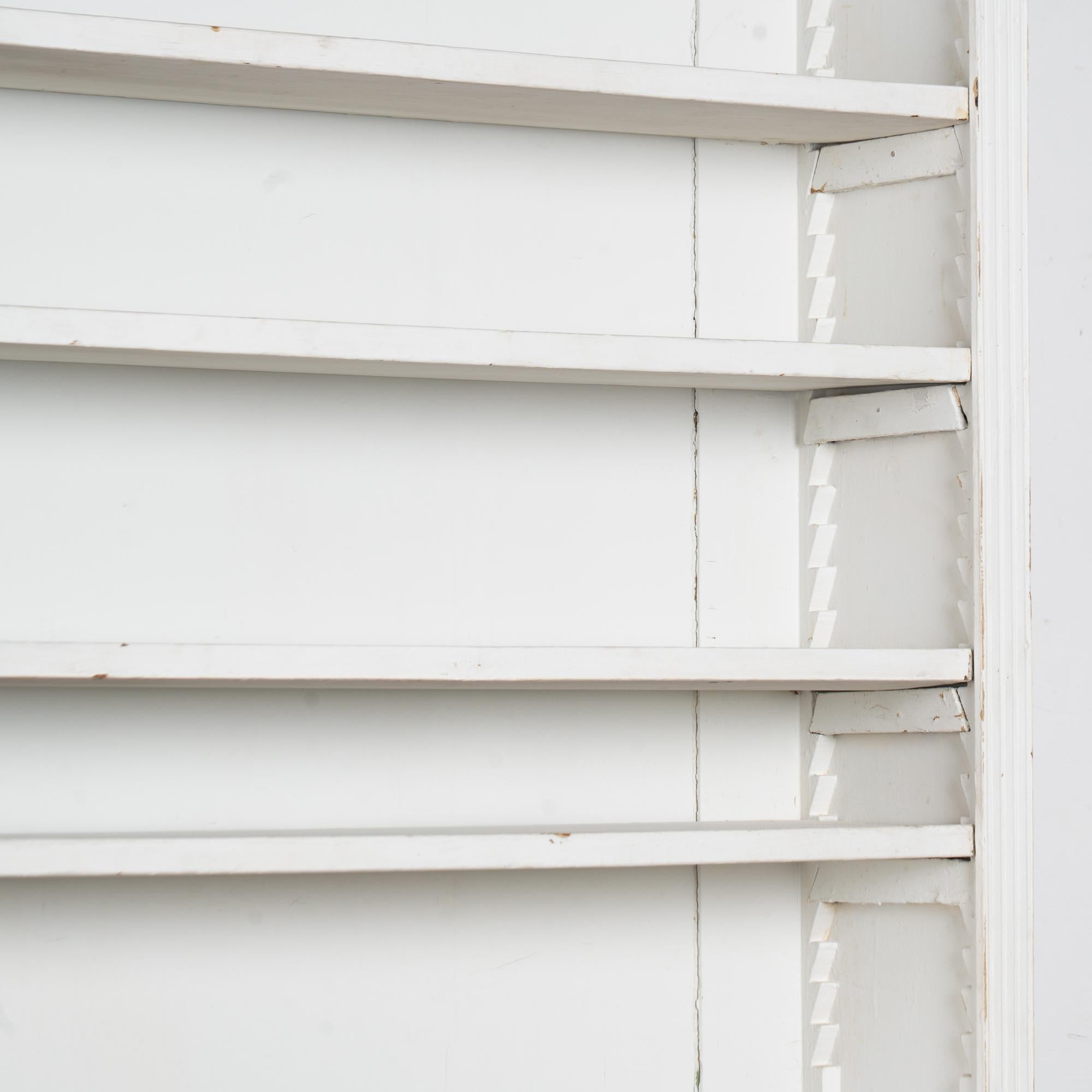 19th Century White Narrow Pine Bookcase Display Cabinet with Apothecary Drawers For Sale 3