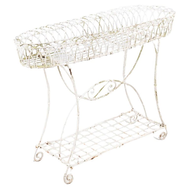 19th Century White Painted Metal Wirework Plant Stand For Sale at 1stDibs