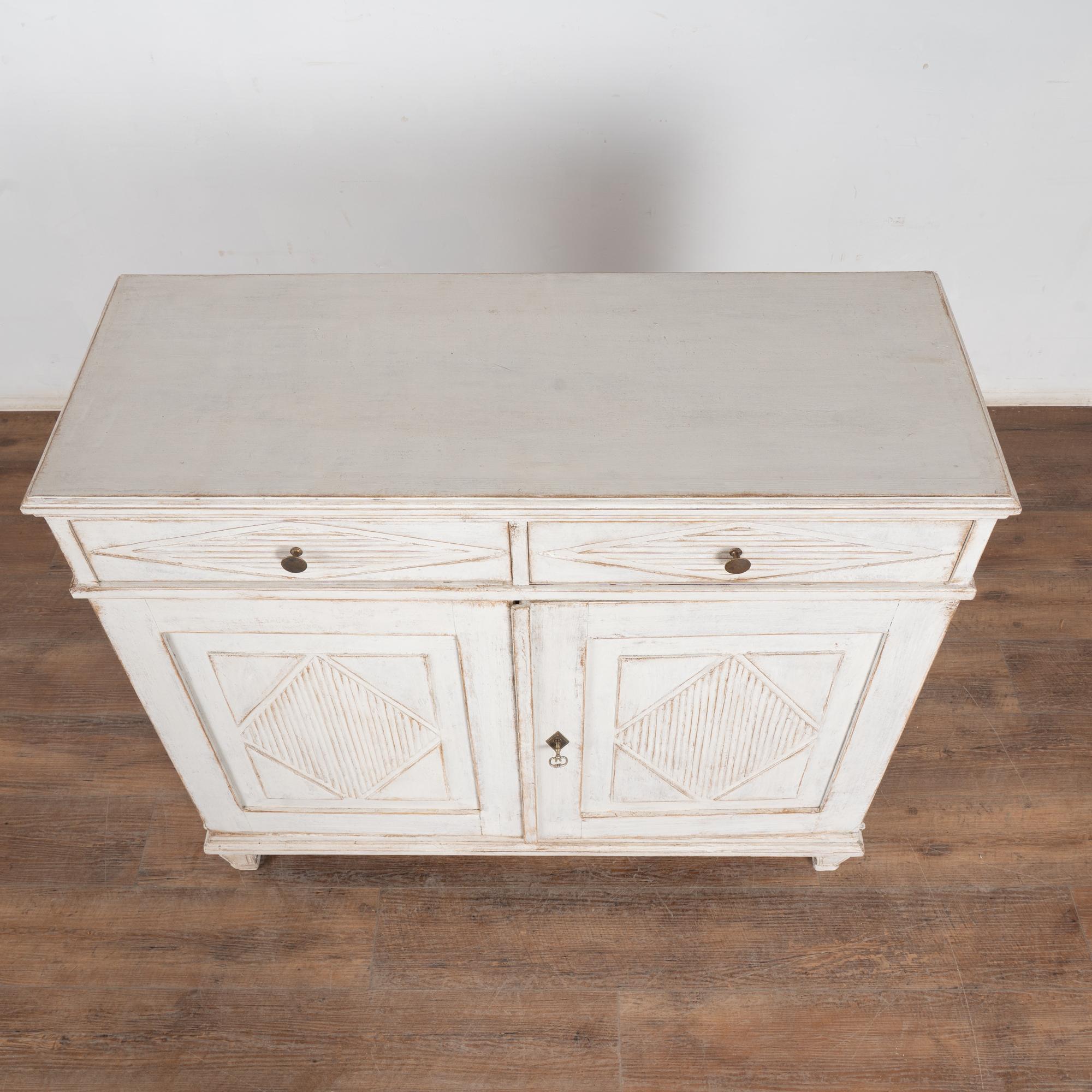 Brass 19th Century White Painted Swedish Cabinet Sideboard For Sale