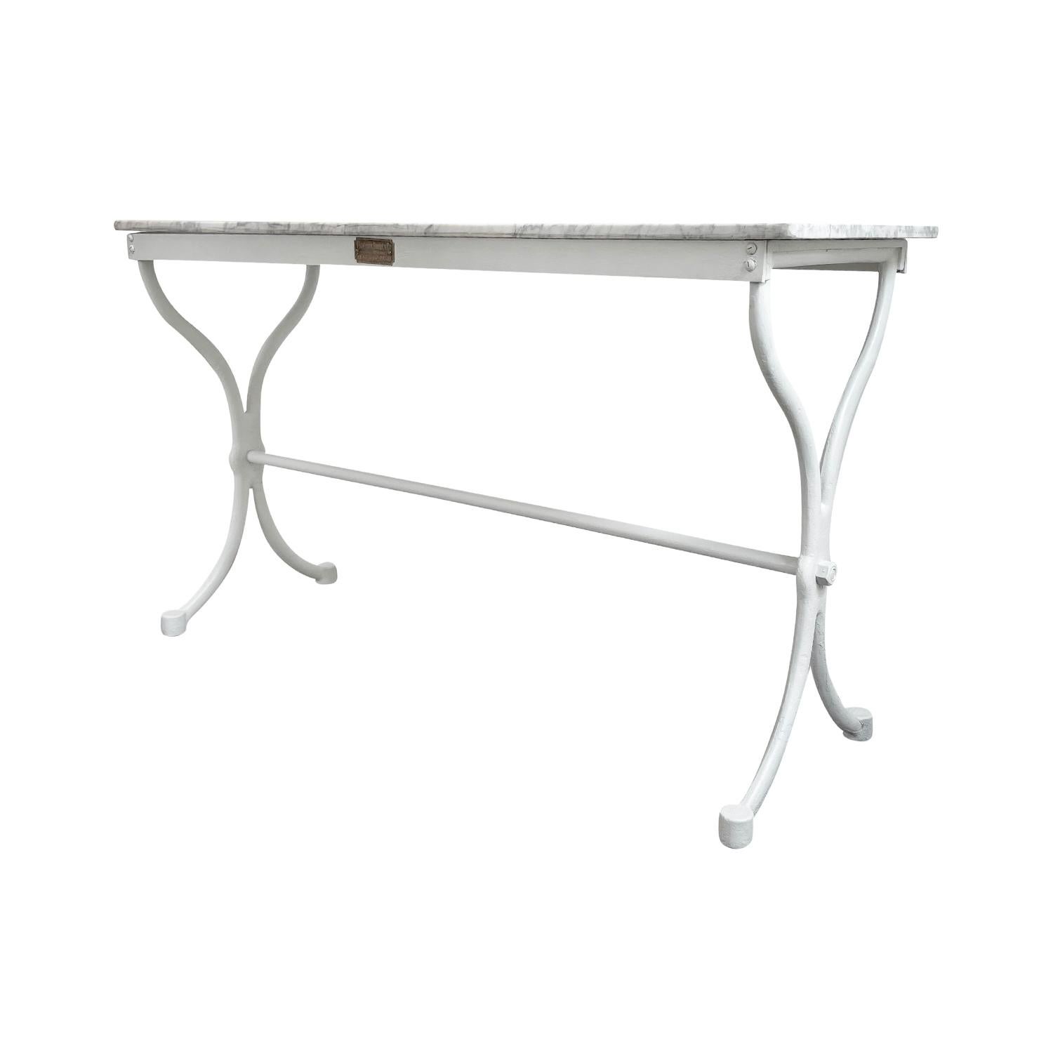 19th Century White Carrara Marble Top Console Table, French Iron Side Table 1