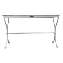 19th Century White Carrara Marble Top Console Table, French Iron Side Table