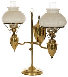 19th Century White Ribbed Case Glass Double Student Lamp