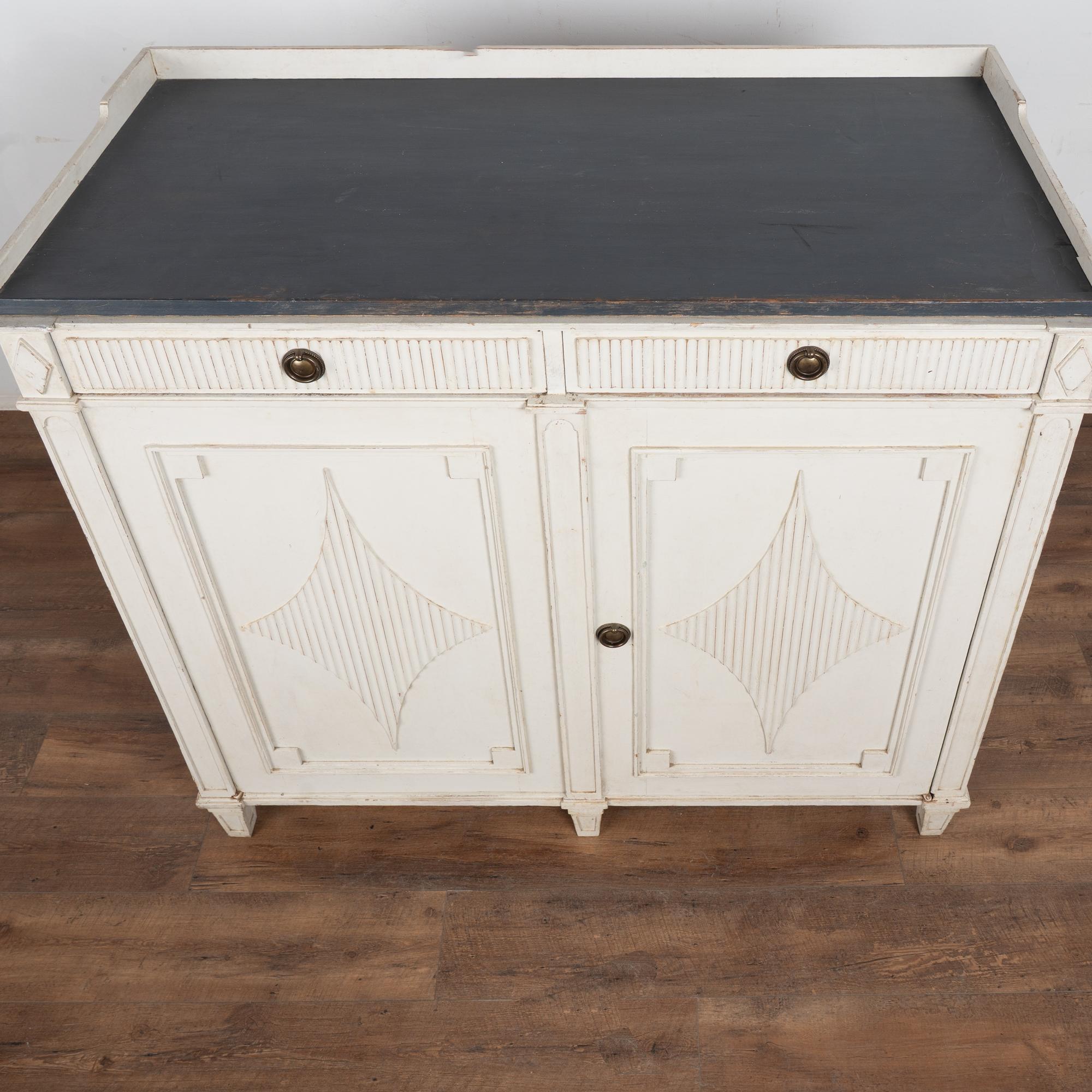 Brass 19th Century White Swedish Gustavian Sideboard Buffet Cabinet For Sale