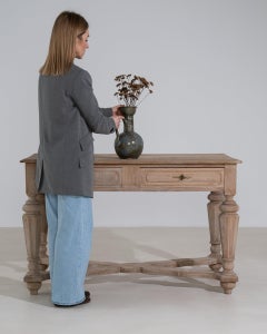 19th Century White Wood French Oak Console Table With Two Drawers