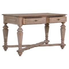 19th Century White Wood French Oak Console Table With Two Drawers