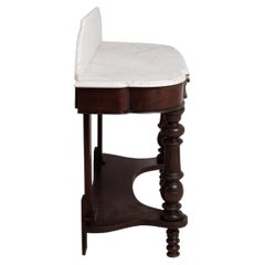 19th Century White Wood Victorian Console Table With Marble Top