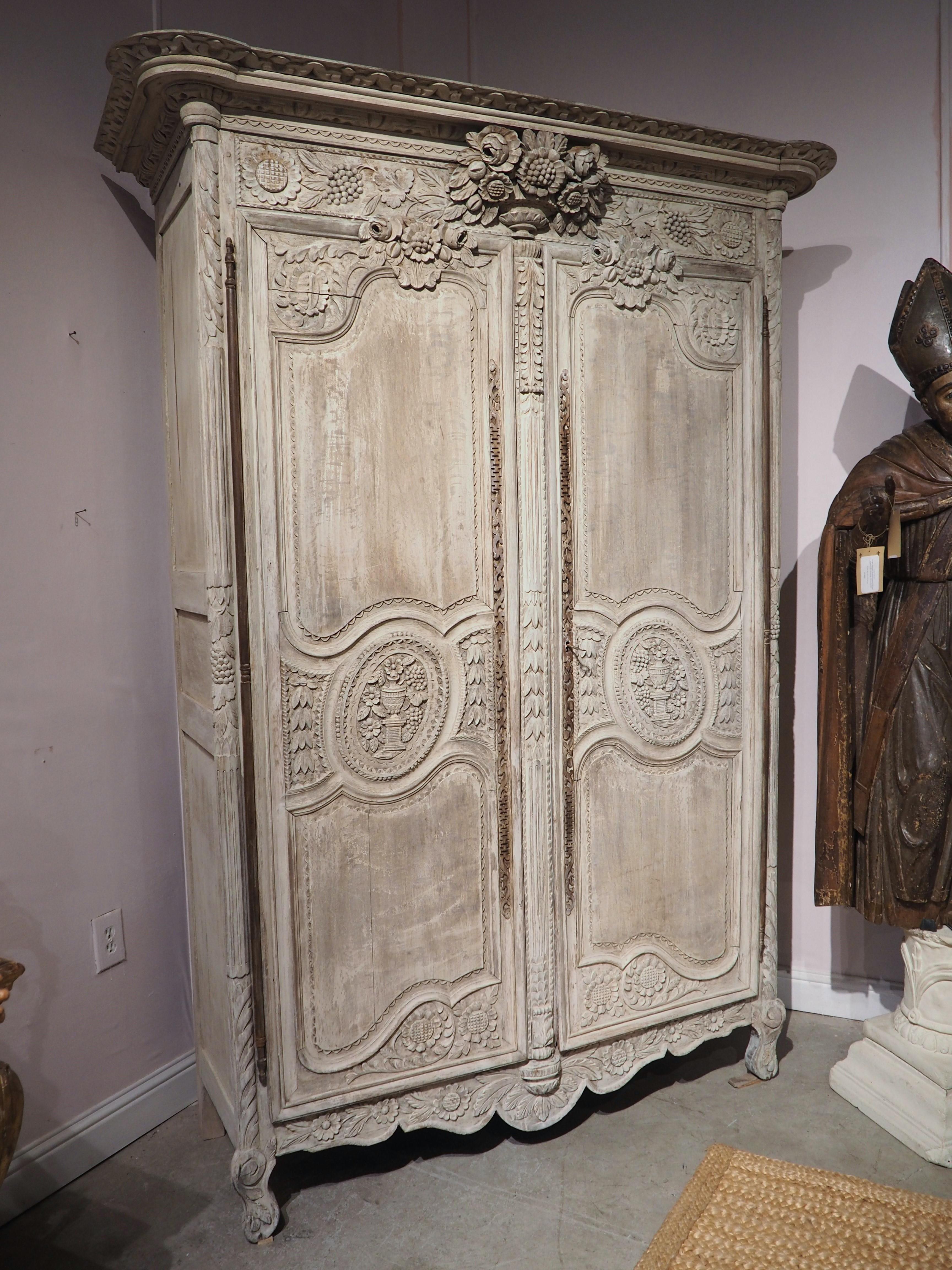 Louis XVI 19th Century Whitewashed Oak Armoire from Normandy, France