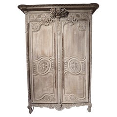 Used 19th Century Whitewashed Oak Armoire from Normandy, France