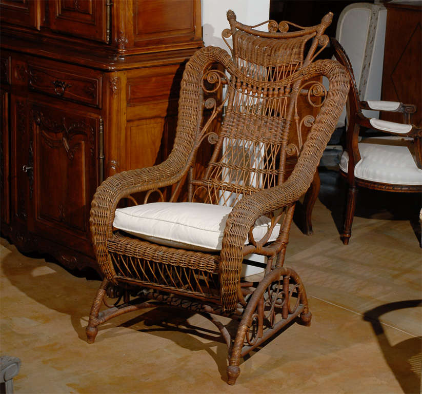 19th century wicker rocking chair from England.