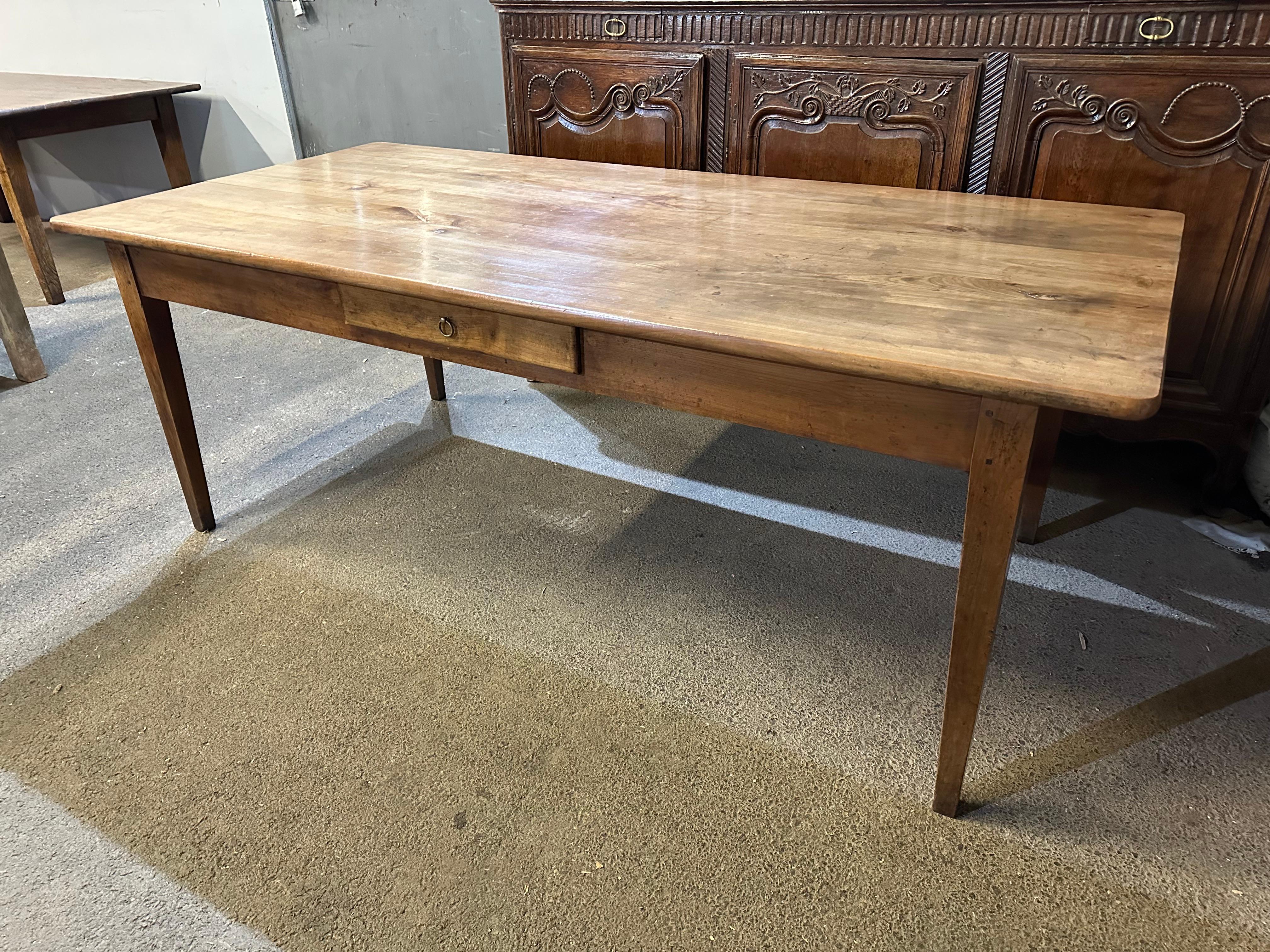 French Provincial 19th Century Wide Cherry Dining Table with One Drawer For Sale