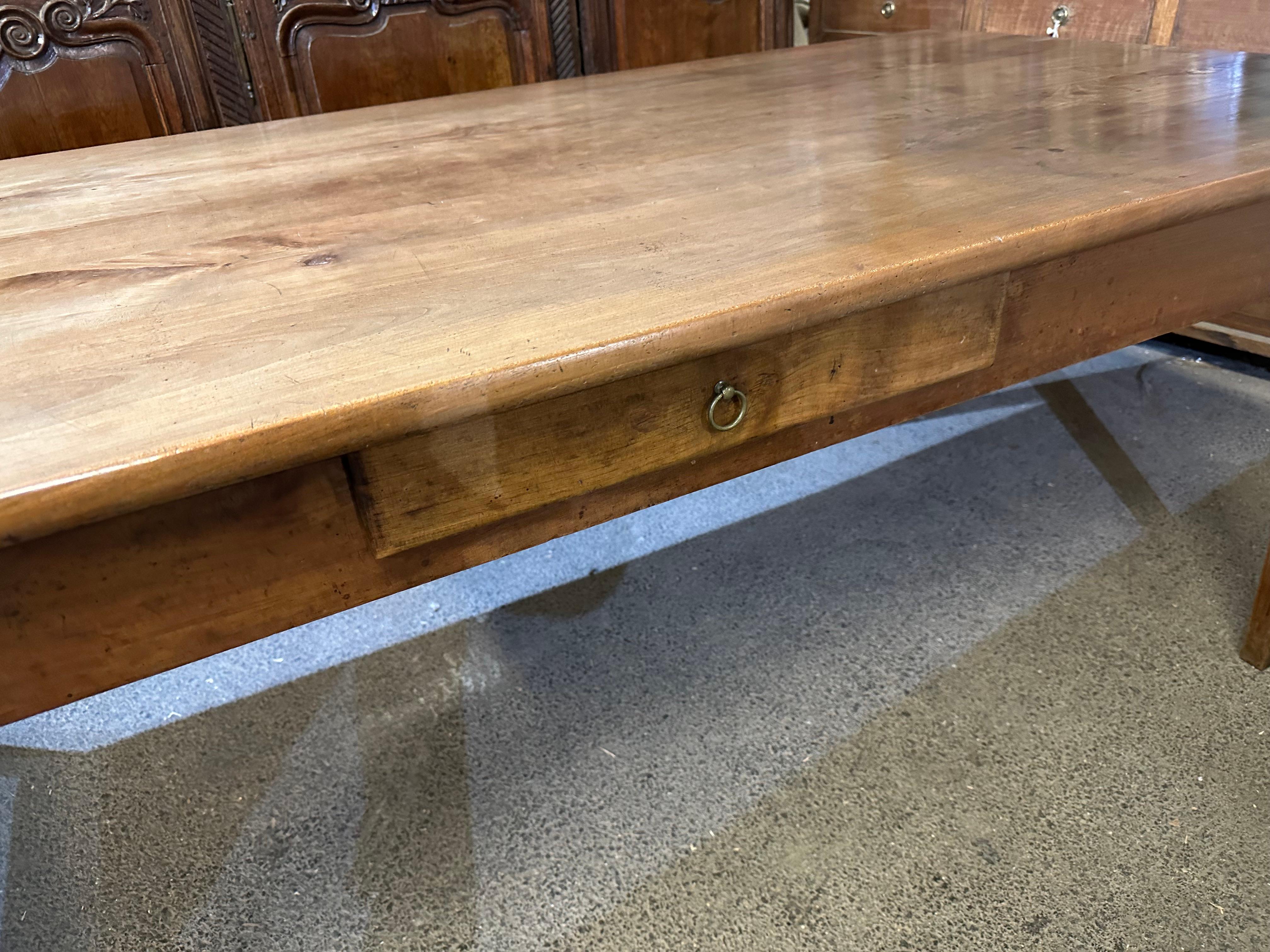 French 19th Century Wide Cherry Dining Table with One Drawer For Sale
