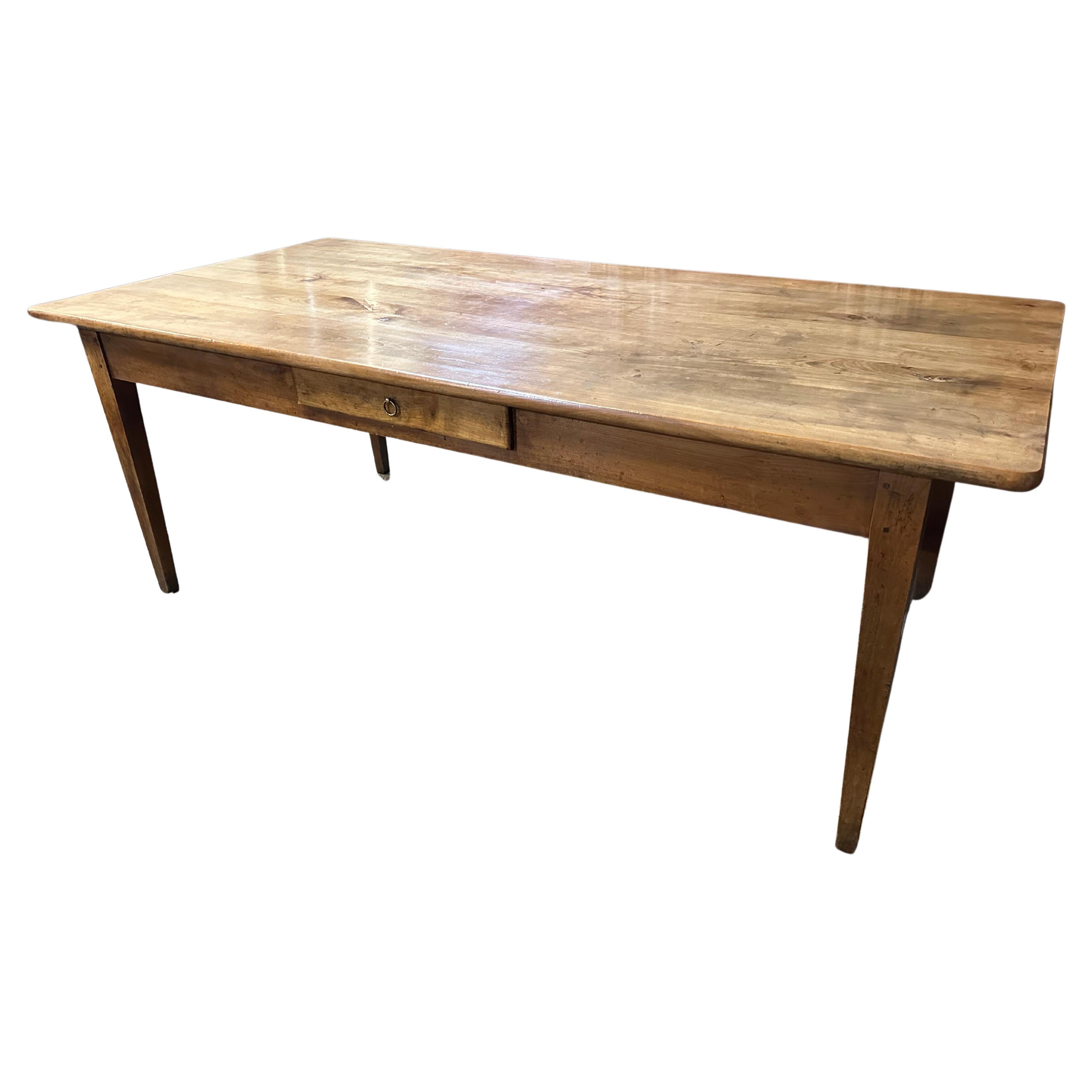 19th Century Wide Cherry Dining Table with One Drawer