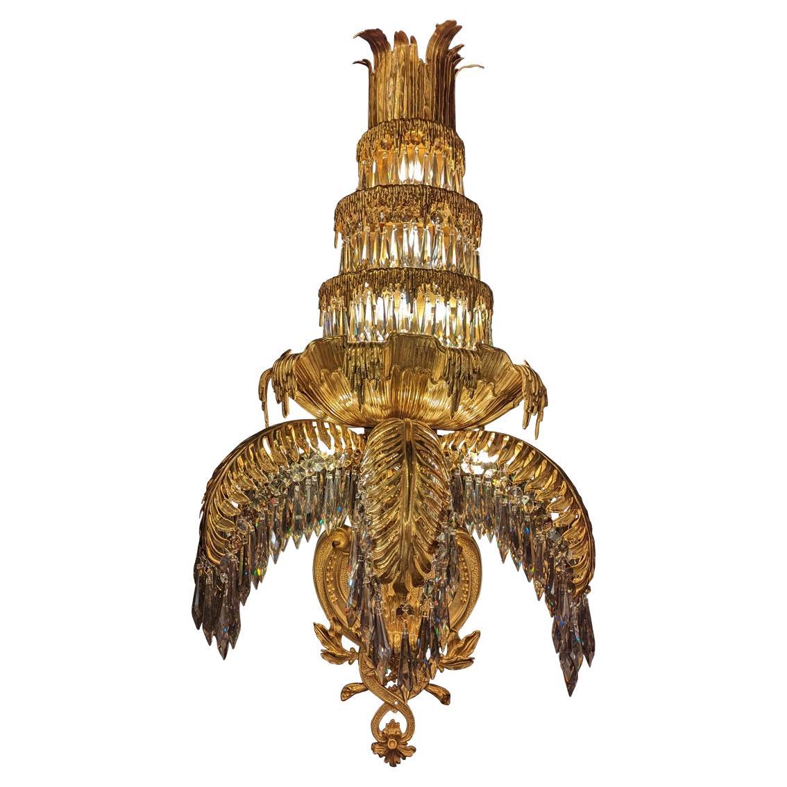 19th Century Wien Wall Lamp with 7 Lights in Antique Bronze and Crystal For Sale