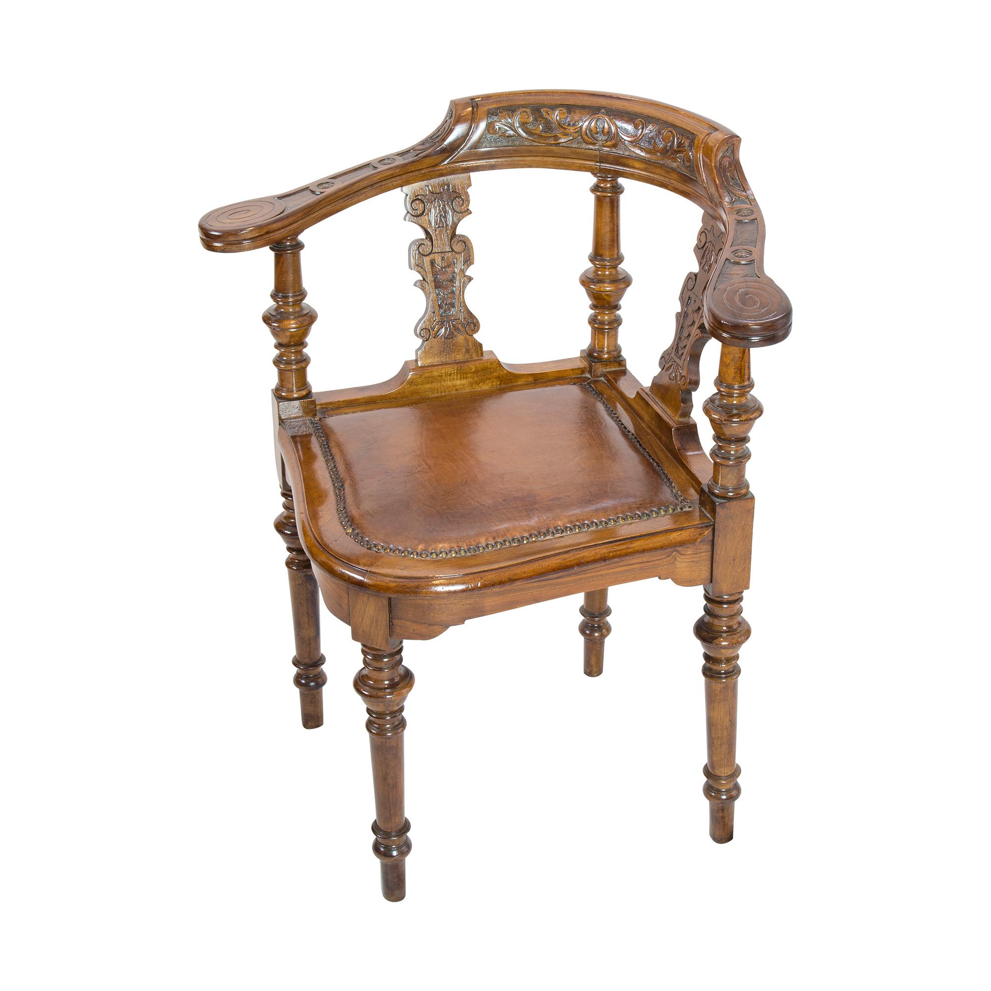 Patinated 19th Century Wilhelminian Walnut Corner Chair For Sale