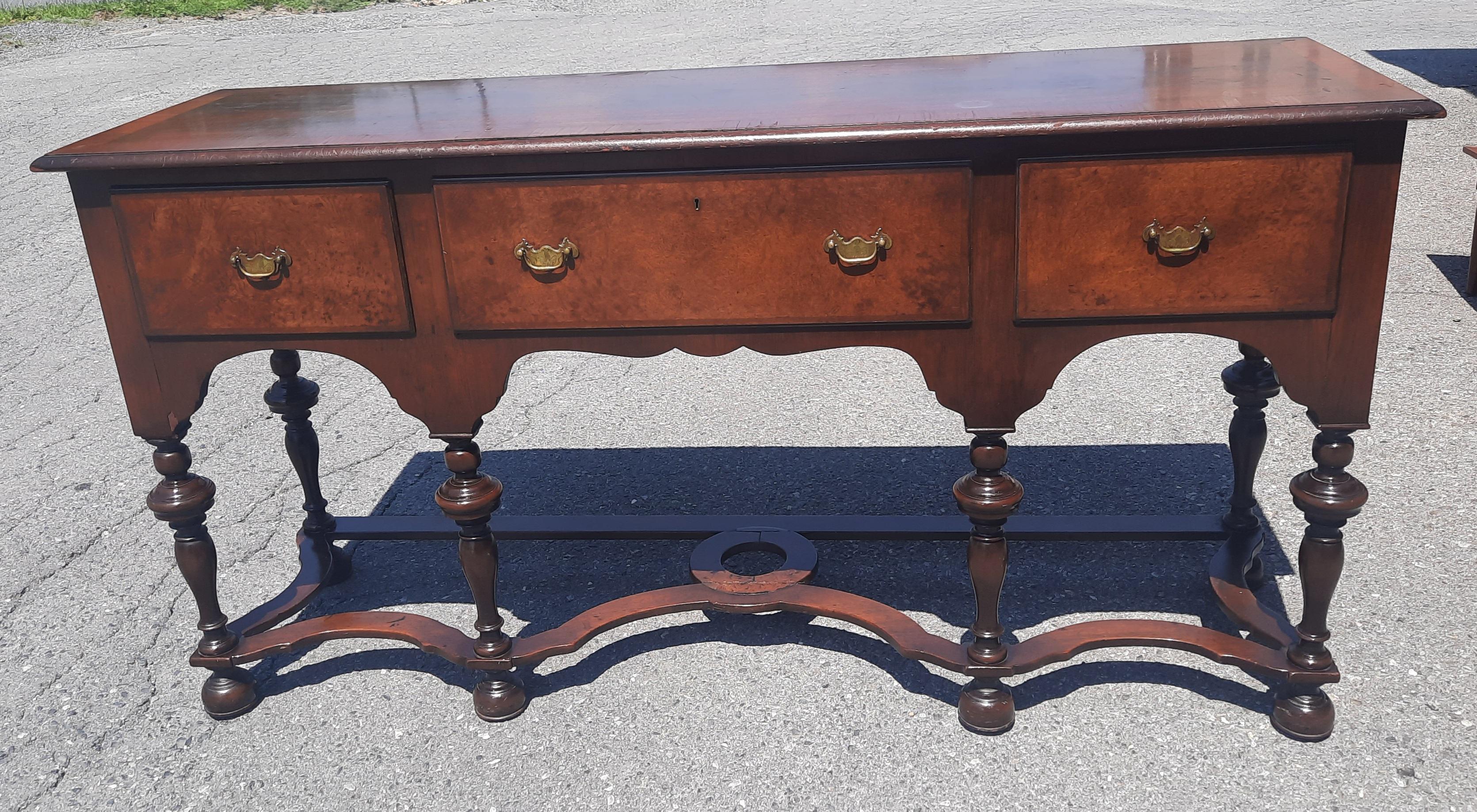 19th Century William and Mary Burl Walnut Banded Sideboard Credenza Buffet 5
