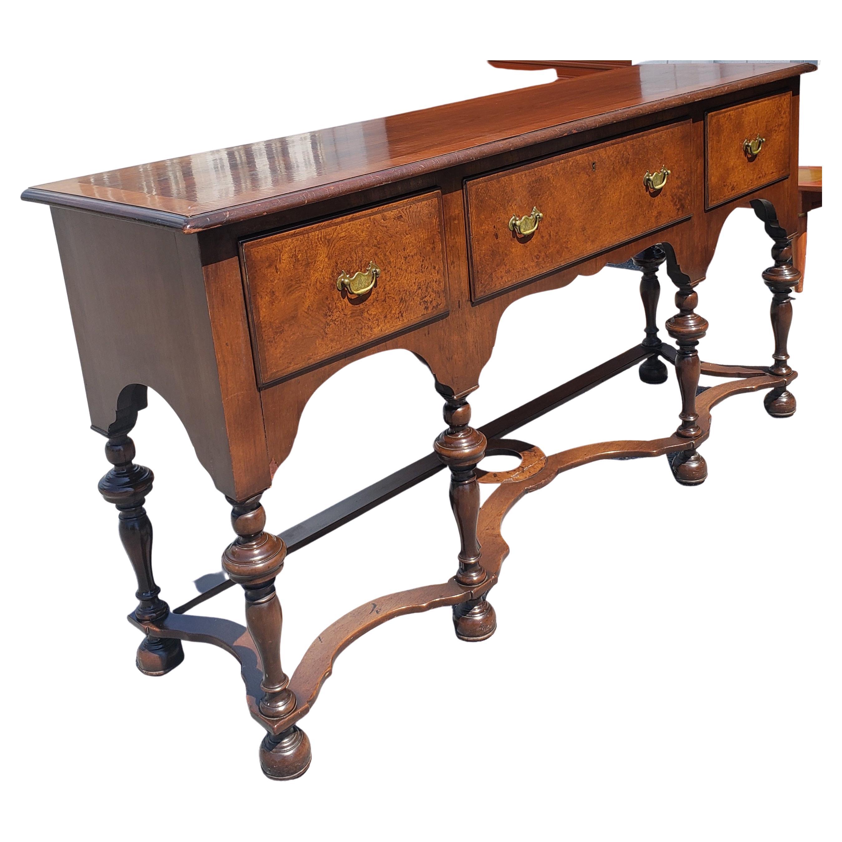 American 19th Century William and Mary Burl Walnut Banded Sideboard Credenza Buffet