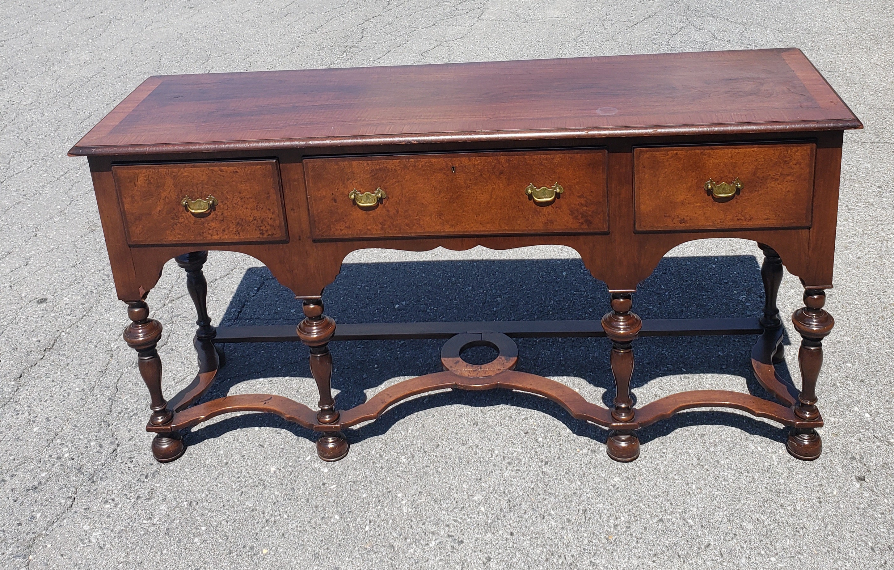 Hand-Crafted 19th Century William and Mary Burl Walnut Banded Sideboard Credenza Buffet