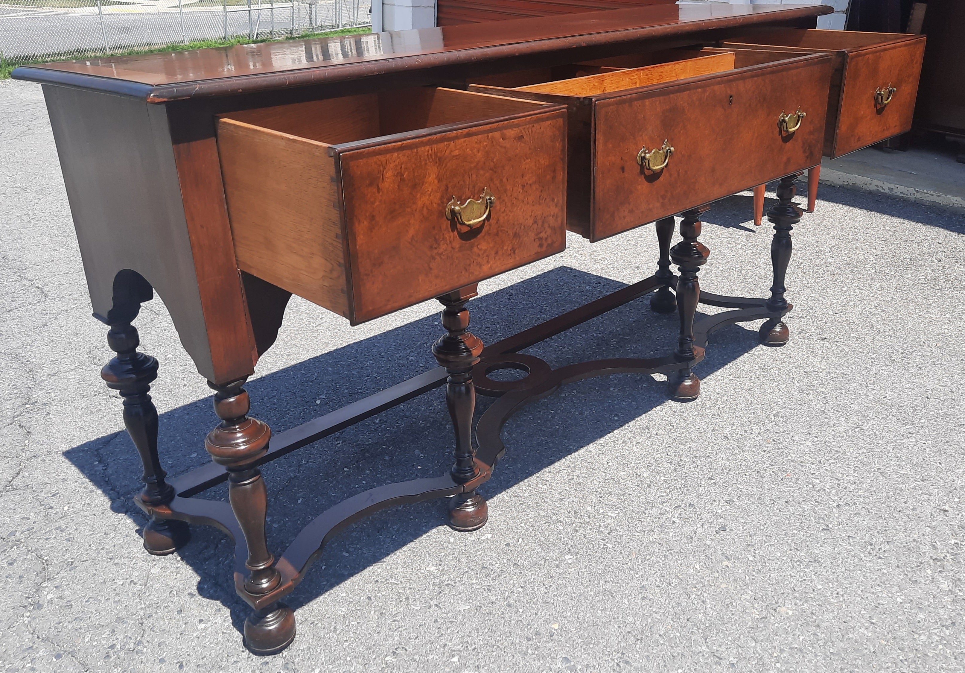 19th Century William and Mary Burl Walnut Banded Sideboard Credenza Buffet 1