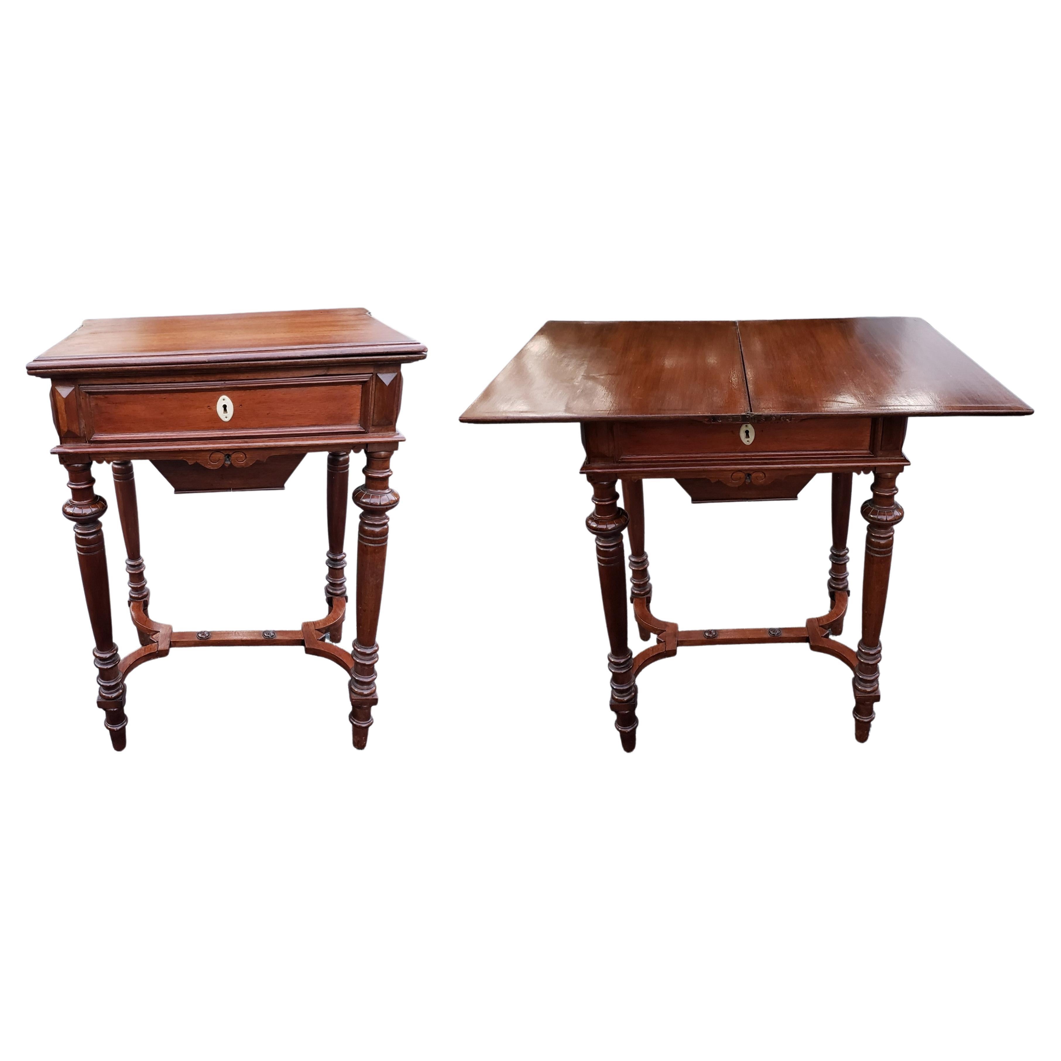 19th Century William and Mary Mahogany  Two-Drawer Sewing Table or Side Table For Sale